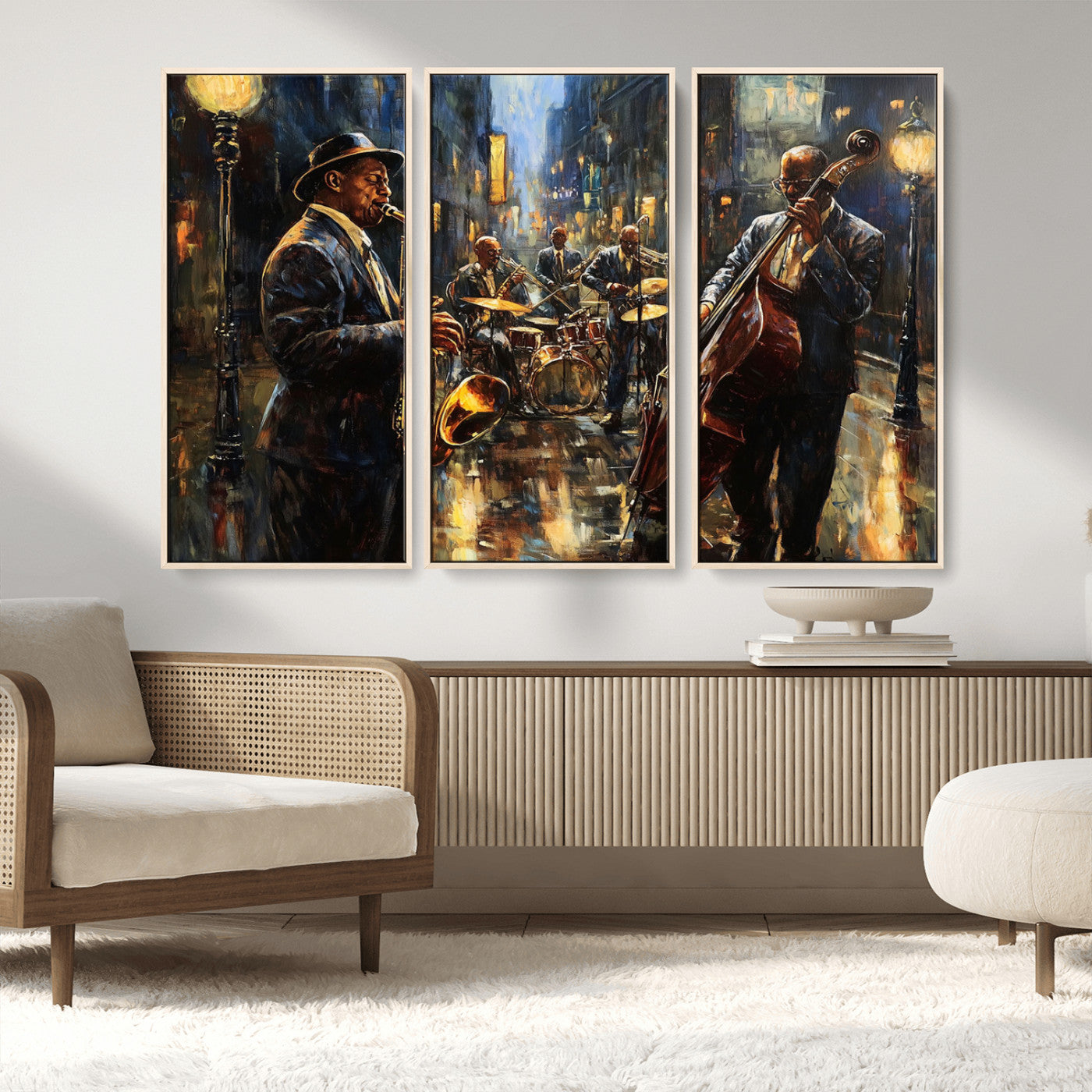 MGV-FC-48X32-3P - Jazz Canvas Wall Art Print - Abstract African American Music Art - Framed Posters for Living Room or