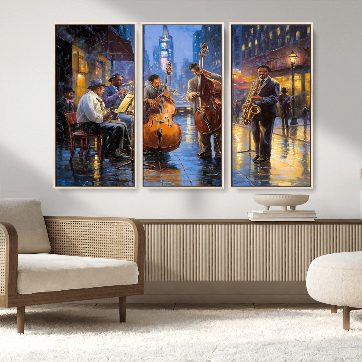 MGV-FC-48X32-3P - Colorful Jazz Wall Art - African American Music Canvas Print - Framed Abstract Music Poster for Home