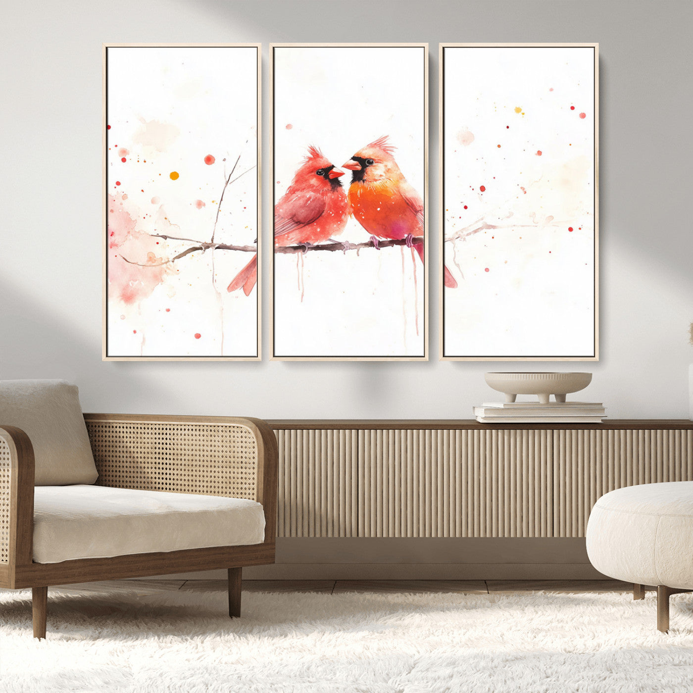 MGV-FC-48X32-3P - Cardinal Bird Canvas Wall Art - Male and Female Cardinal Print - Nature-Inspired Bird Wall Decor for