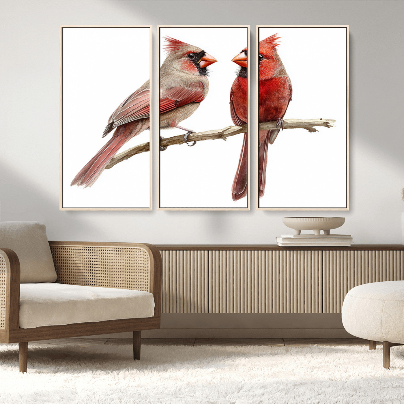 MGV-FC-48X32-3P - Cardinal Bird Canvas Wall Art - Male and Female Cardinal Print - Abstract Bird Wall Decor for Home -