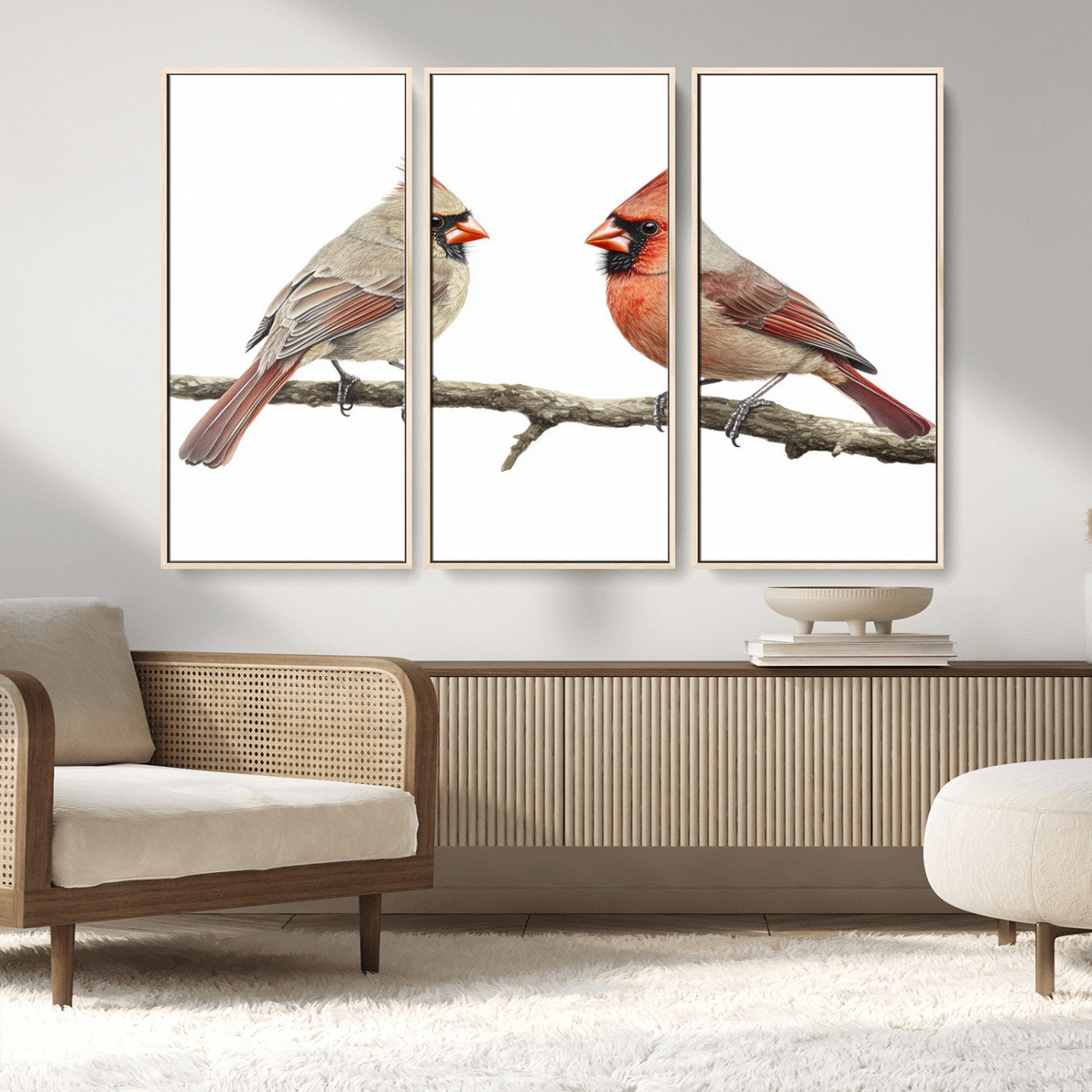 MGV-FC-48X32-3P - Cardinal Canvas Wall Art - Male and Female Cardinal Print - Nature-Inspired Bird Wall Decor for Home