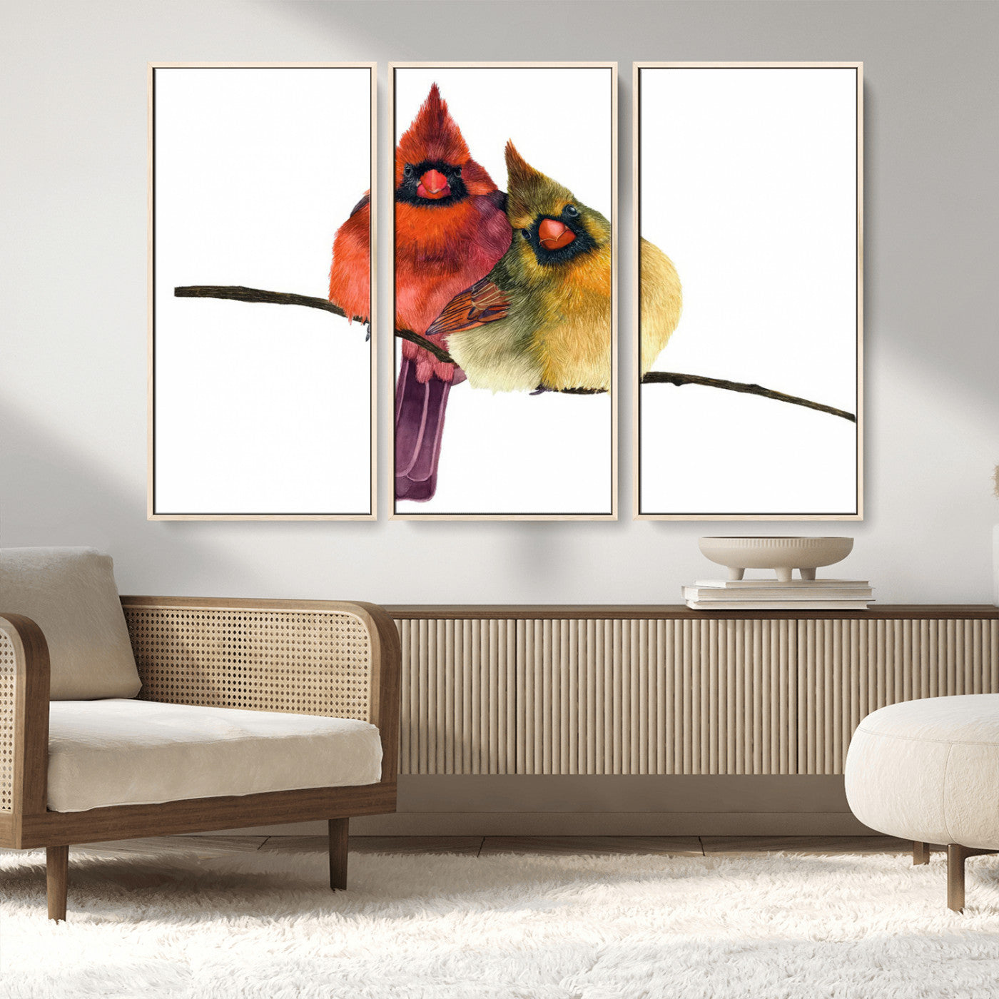 MGV-FC-48X32-3P - Cardinal Bird Canvas Wall Art - Male and Female Cardinal Print - Nature-Inspired Bird Wall Decor for
