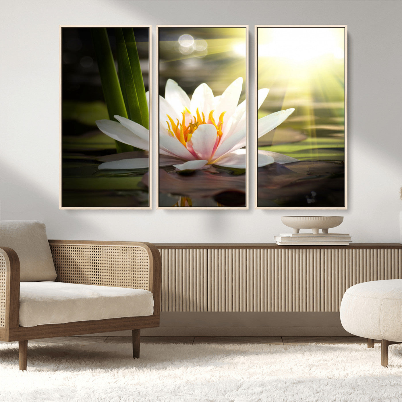 MGV-FC-48X32-3P - Lotus Flower Wall Art Canvas Print, Water Lily Large Wall Art Canvas Print