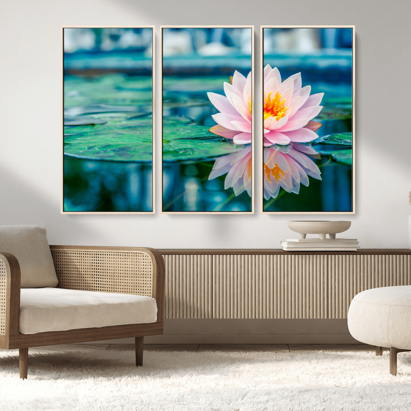 MGV-FC-48X32-3P - Lotus Flower Wall Art Canvas Print, Water Lily Large Wall Art Canvas Print for Yoga Room Decor,