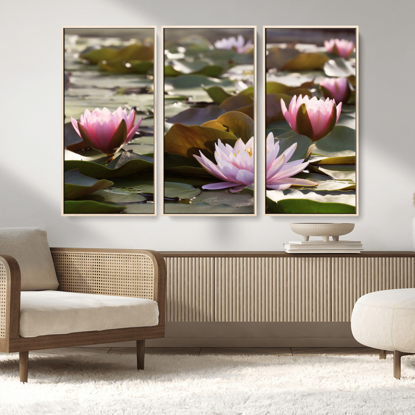 MGV-FC-48X32-3P - Lotus Flower Wall Art Canvas Print, Water Lily Large Wall Art Canvas Print for Yoga Room Decor,