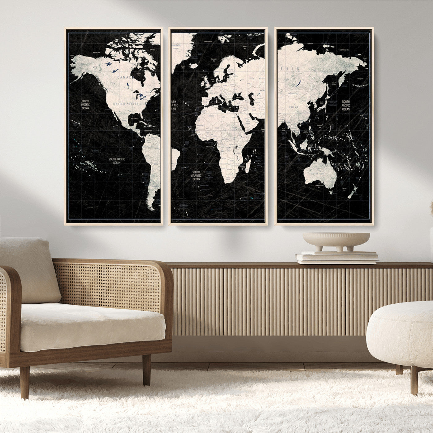 MGV-FC-48X32-3P - Push Pin World Map Canvas Print – Framed Wall Art for Couples to Track Their Travels – Anniversary