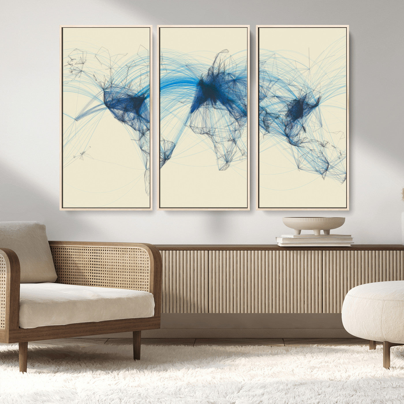 MGV-FC-48X32-3P - Flight Routes Map art Air Traffic Avi World Map with Blue Connections Canvas Wall Art – Modern