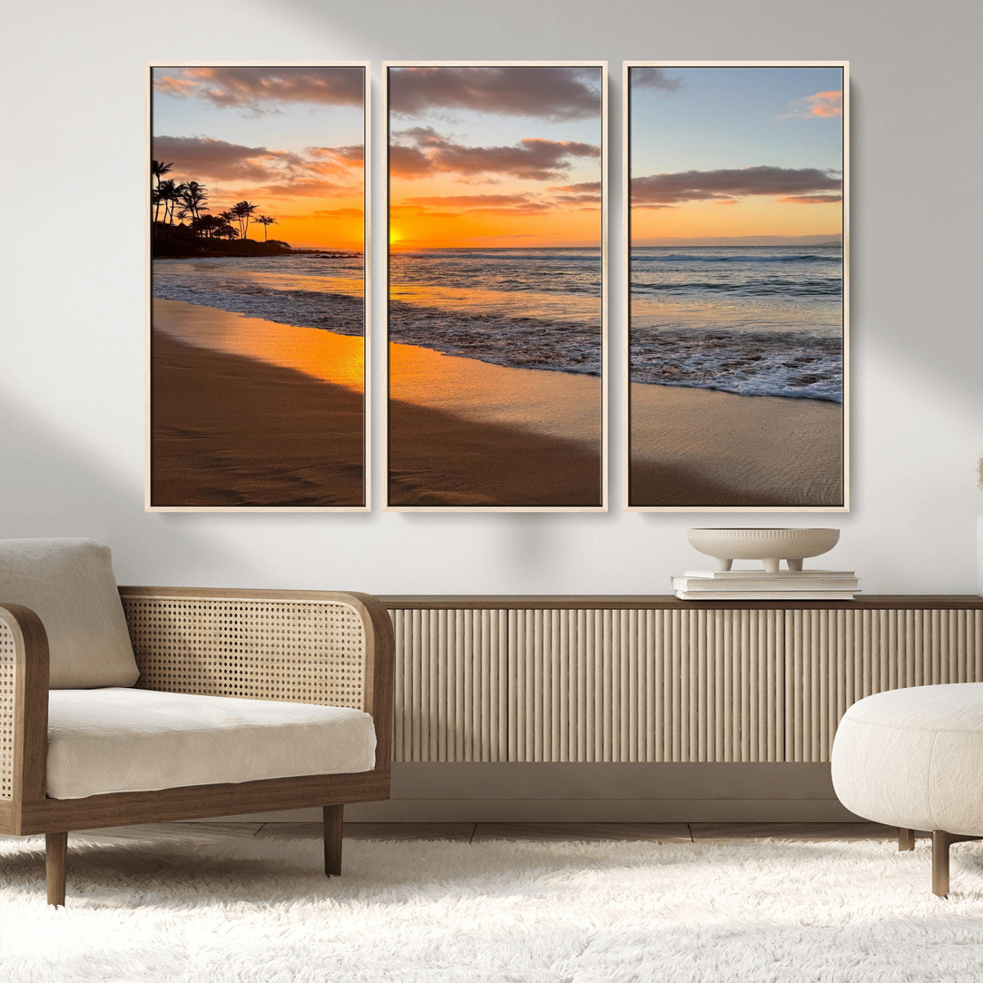 MGV-FC-48X32-3P - Sunset Wall Art Print - Stunning Beach Sunset Canvas Artwork for Elegant Home or Office Coastal