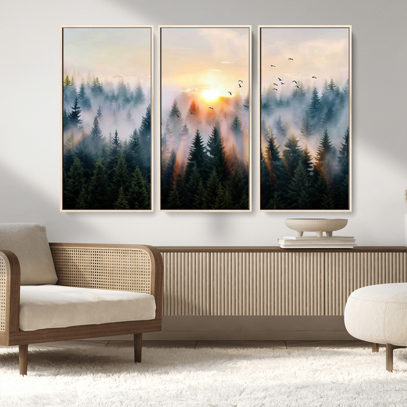 MGV-FC-48X32-3P - Abstract Forest Wall Art - Serene Nature Canvas Print with Misty Forest Design for Modern Home or