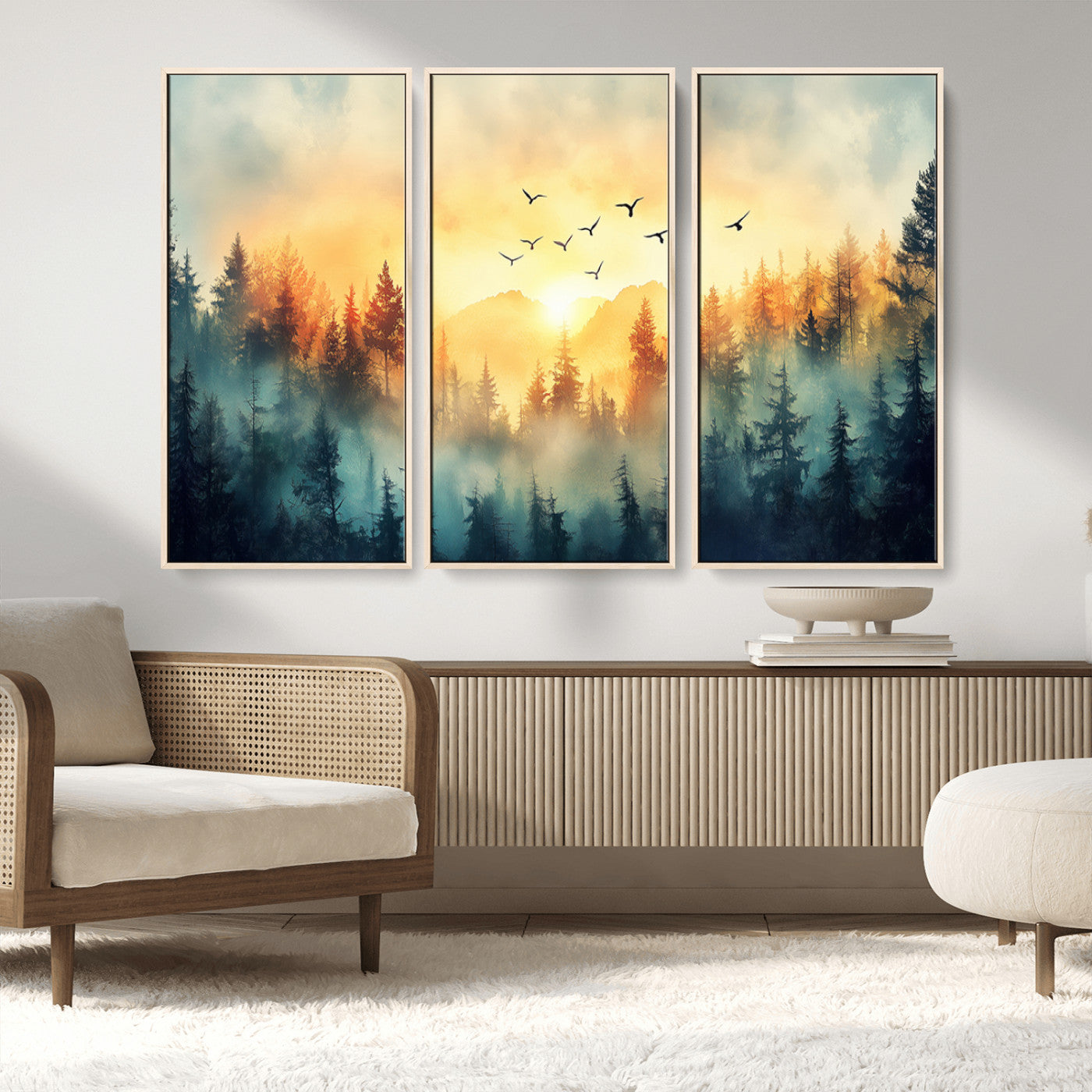 MGV-FC-48X32-3P - Abstract Forest Wall Art Print- Serene Nature Canvas Print with Misty Forest Design for Modern Home