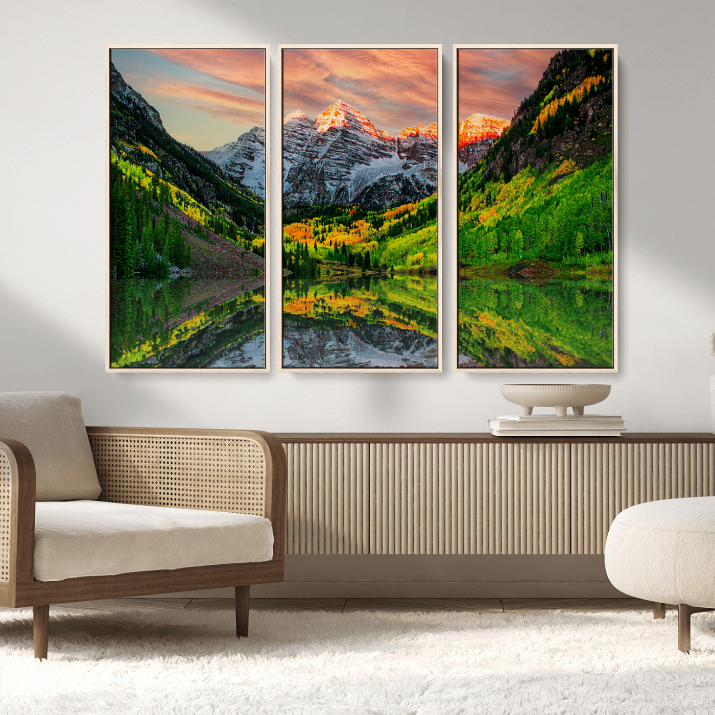 MGV-FC-48X32-3P - Maroon Bells Lake Wall Art Canvas Print – Majestic Colorado Mountain Landscape, Autumn Reflection,