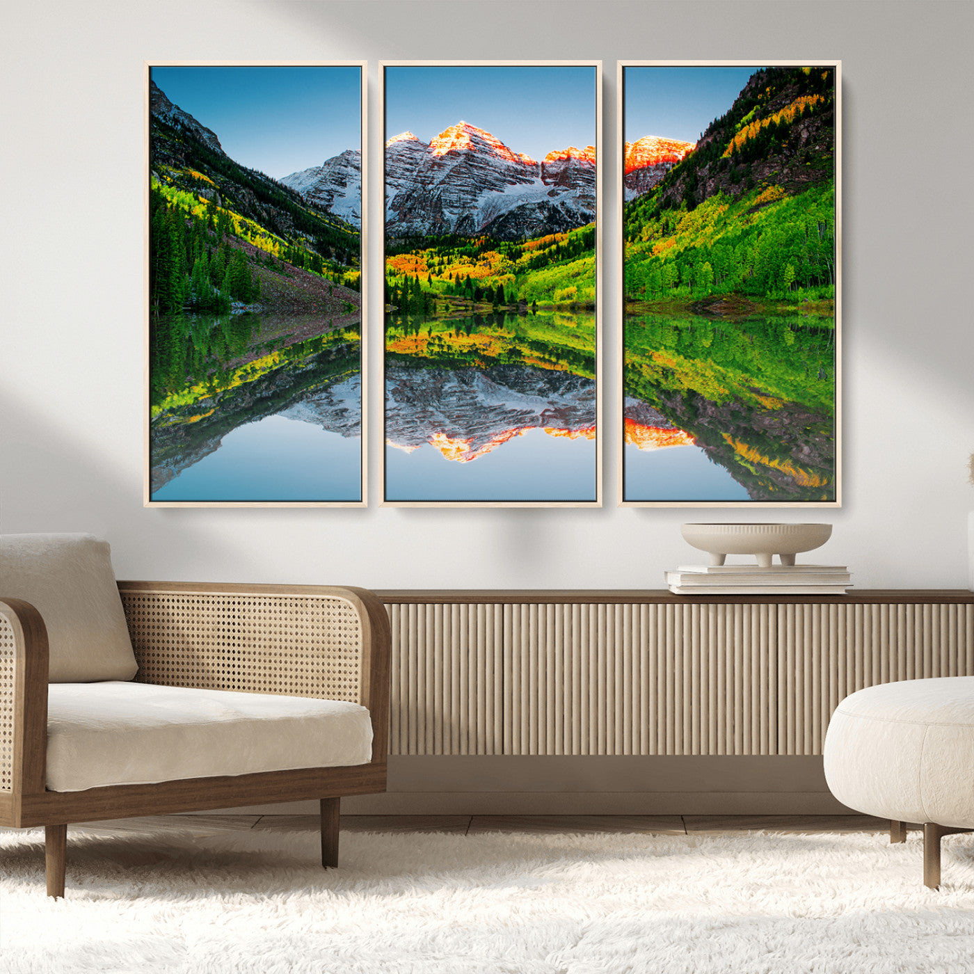 MGV-FC-48X32-3P - Maroon Bells Lake Print Wall Art – Majestic Colorado Mountain Landscape, Autumn Reflection,