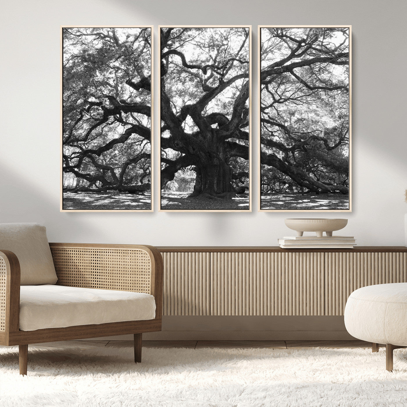 MGV-FC-48X32-3P - Ancient Oak Wall Art Canvas Print, Framed Twisted Branches Art Picture Print, Gnarled Tree Perfect Moody Nature Decor Artwork