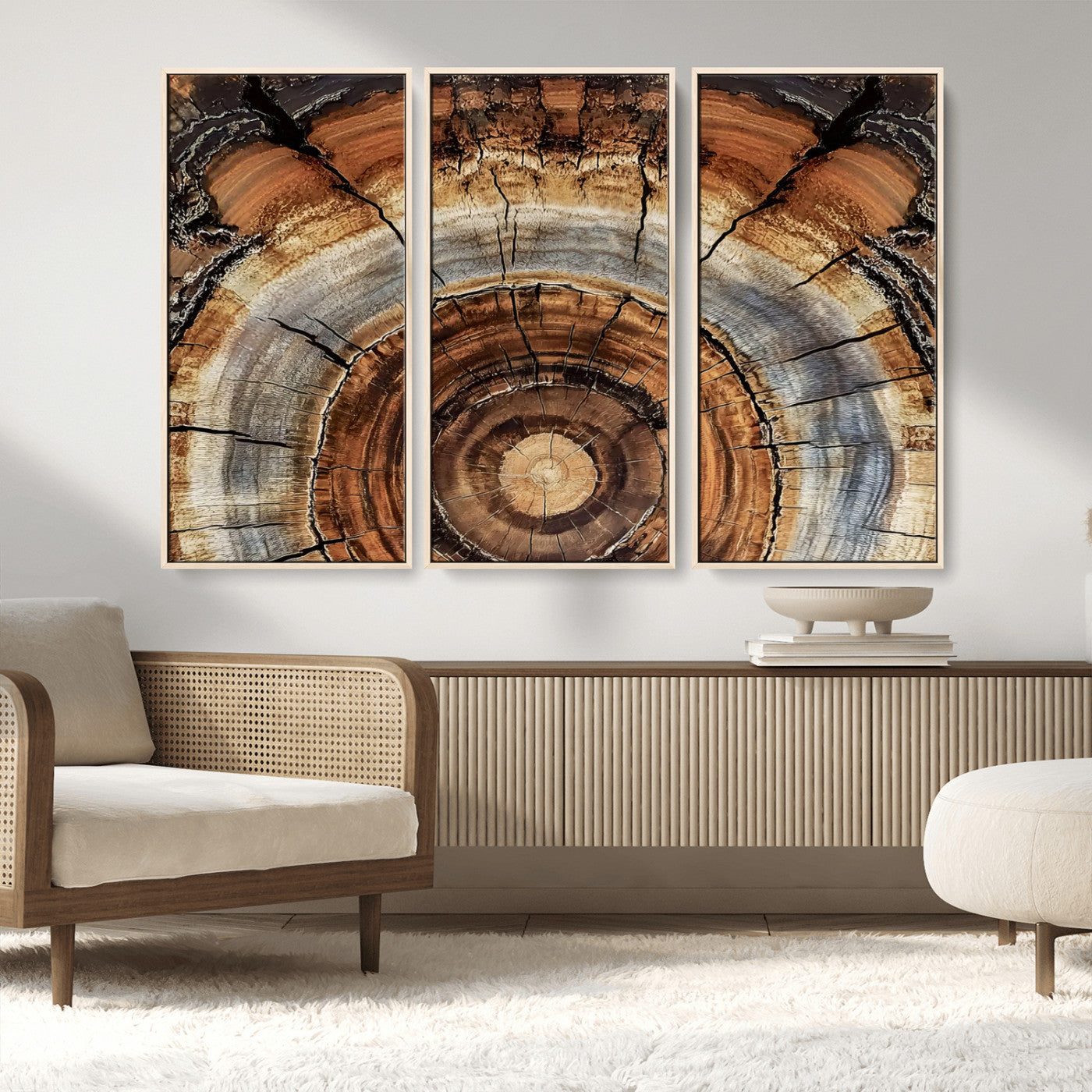 MGV-FC-48X32-3P - Tree Rings Wall Art Canvas Print, Framed Wood Texture Art Picture Print, Rustic Pattern Perfect Rustic Organic Decor Artwork