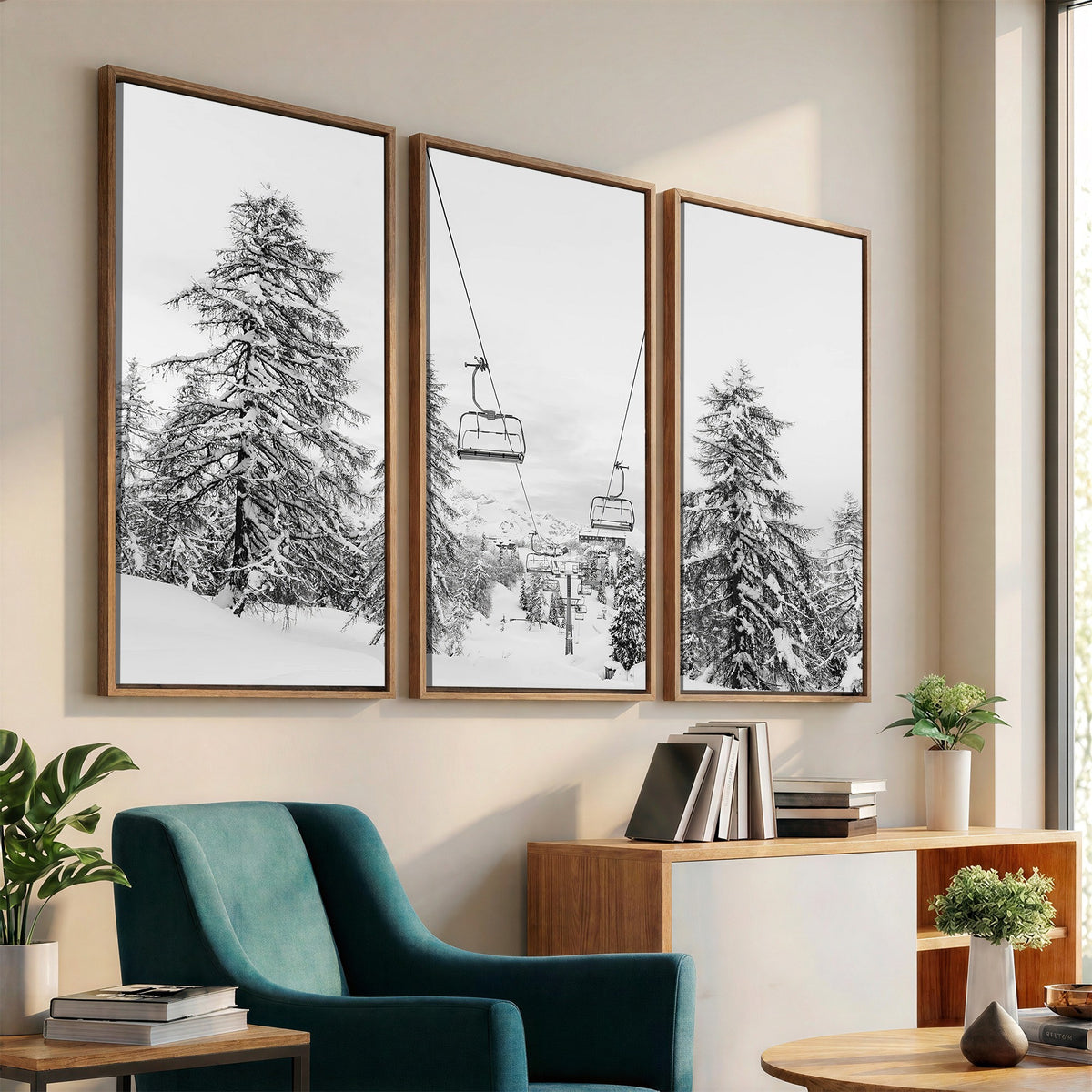 55003599D-MGV-CV-24X16 - Ski Lift Wall Art | Framed Snowy Mountain Canvas Artwork