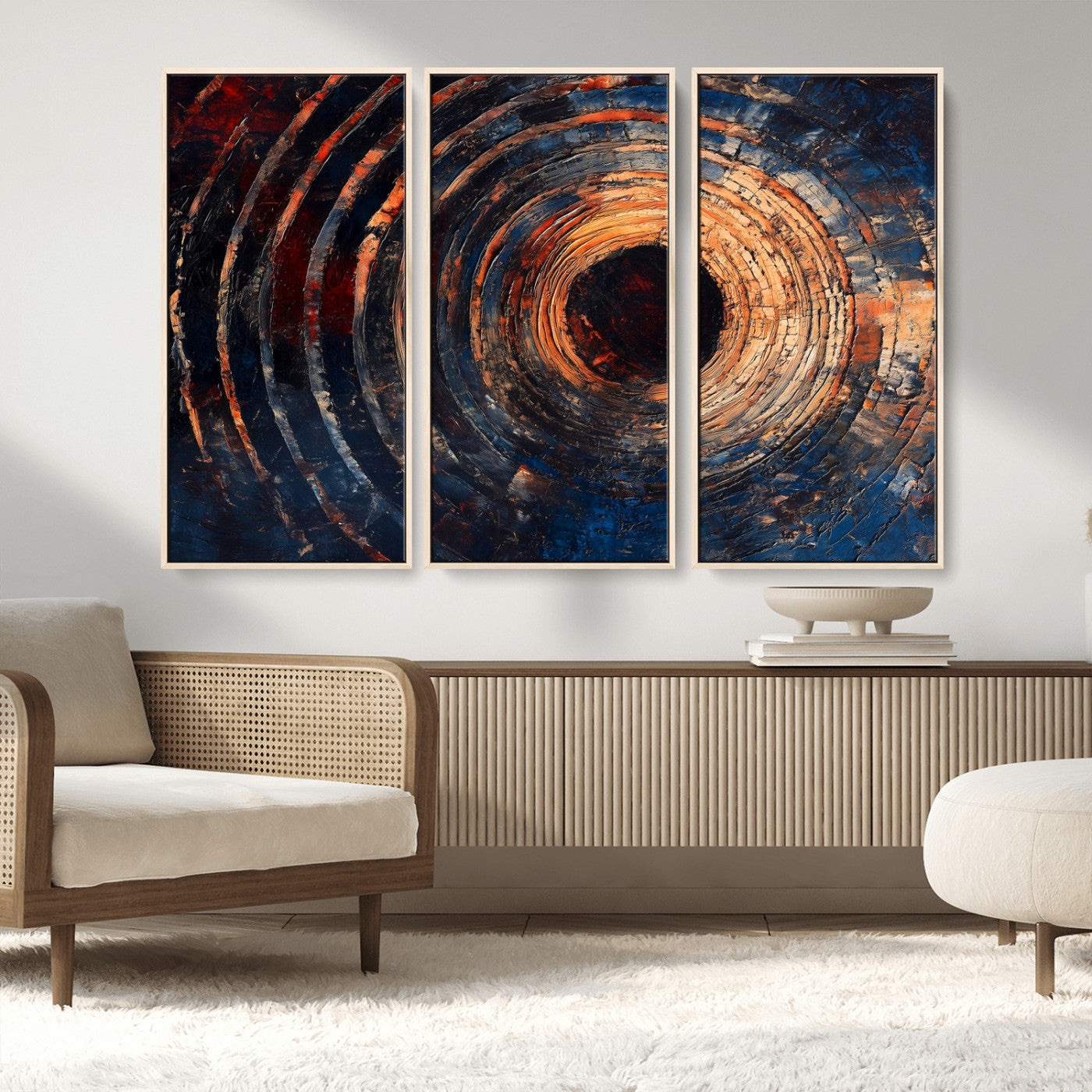 MGV-FC-48X32-3P - Wood Tree Ring Wall Art Canvas Print, Framed Natural Wood Art Picture Print, Rustic Tree Slice Perfect Rustic Decor Artwork