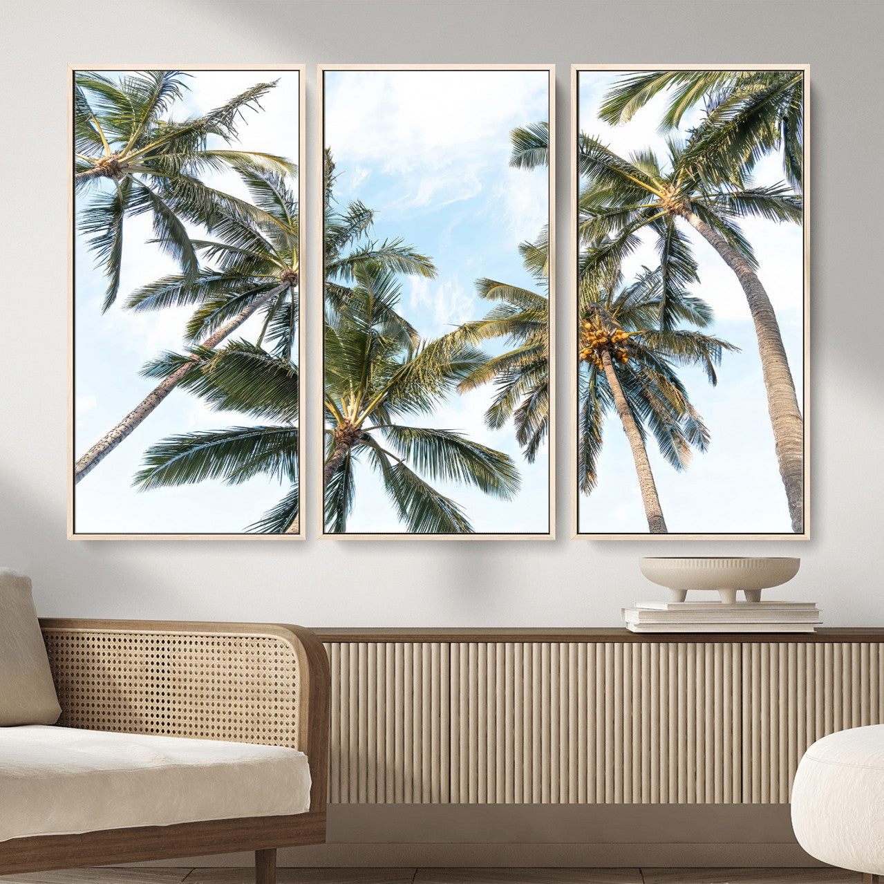 87247012-MGV-CV-36X24 - Tropical Palm Trees Wall Art – Sunlit Leaves & Blue Sky Canvas Print, Island Breeze and Vacation Vibes for Office or Home Decor