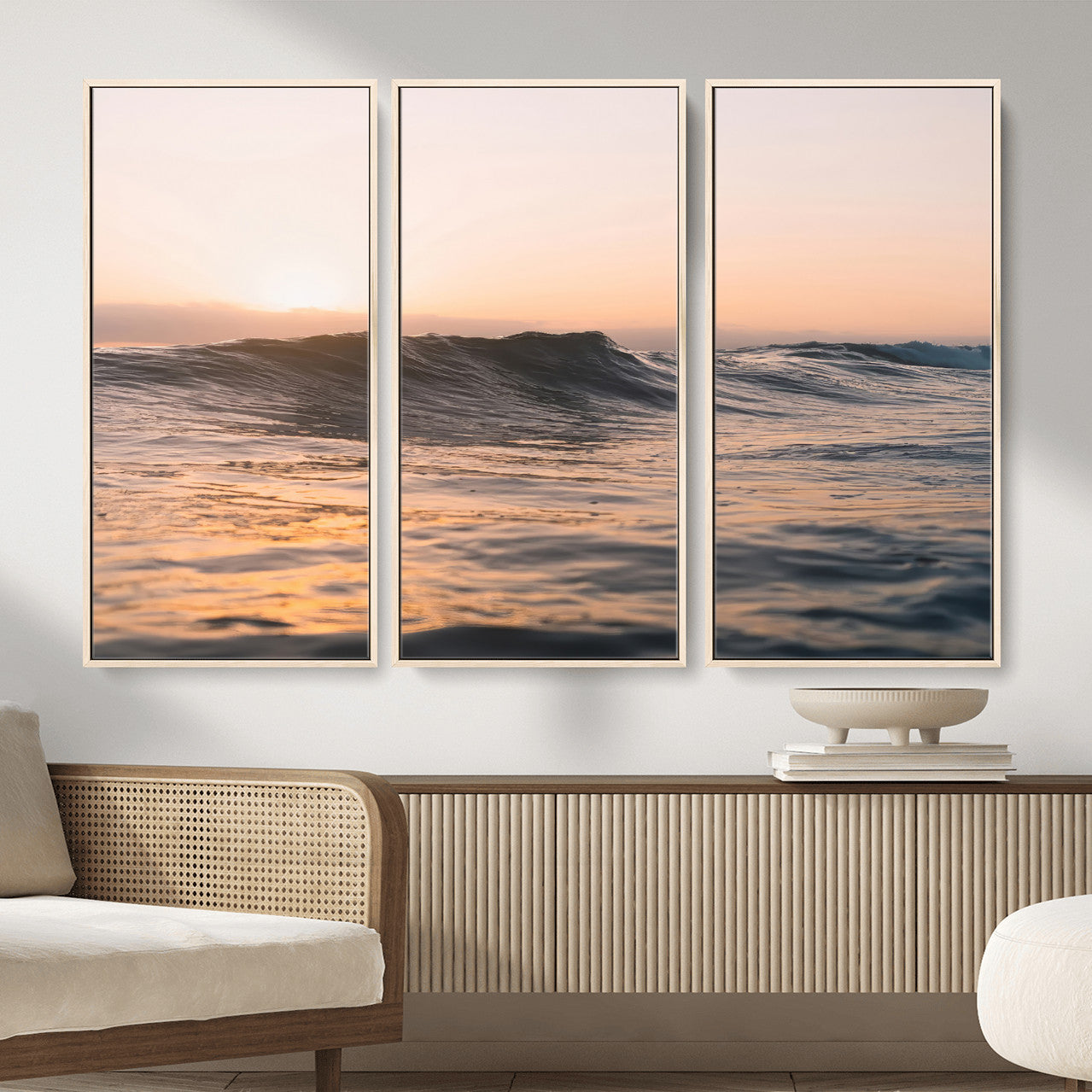 46299358-MGV-CV-36X24 - Golden Sunset Ocean Wall Art – Tranquil Waves & Peaceful Horizon Canvas Print, Soft Light and Evening Glow for Serene Beach, Home or Nature Decor