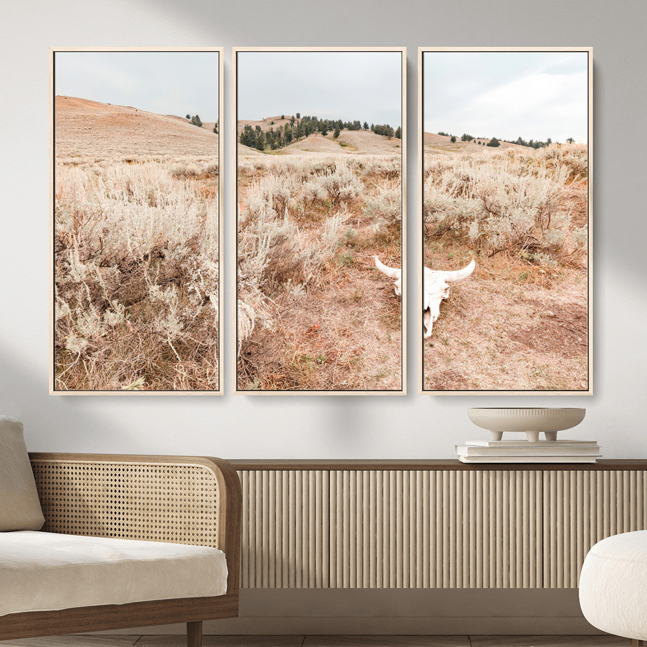 97234735-MGV-CV-36X24 - Desert Skull Wall Art – Arid Landscape & Sagebrush Canvas Print, Rustic Nature and Earth Tones for Living Room or Minimalist Decor