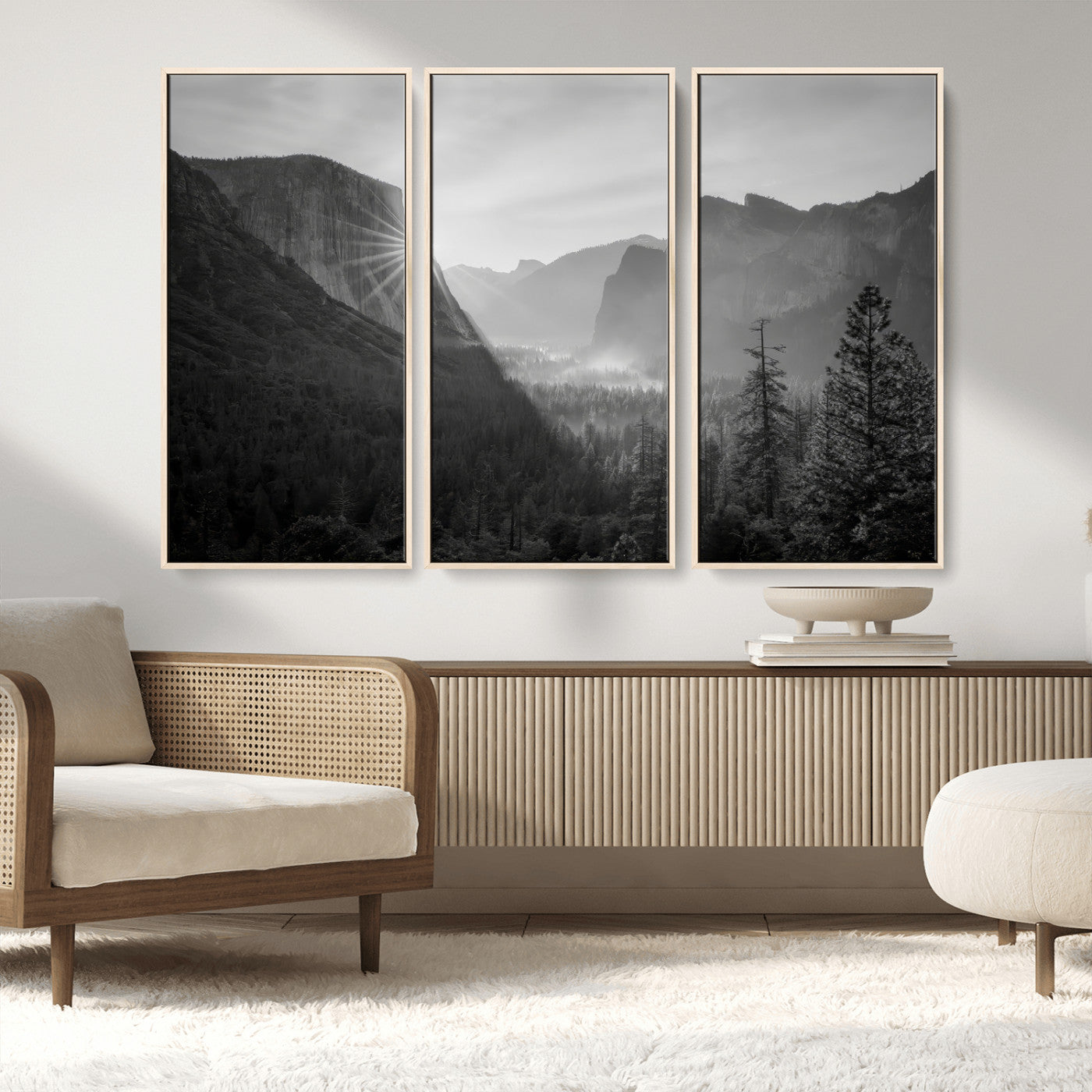 MGV-FC-48X32-3P - Yosemite Valley Wall Art Canvas Print, Framed El Capitan Sunrise Art Picture Print, Misty Mountain Perfect Modern Rustic Decor Artwork