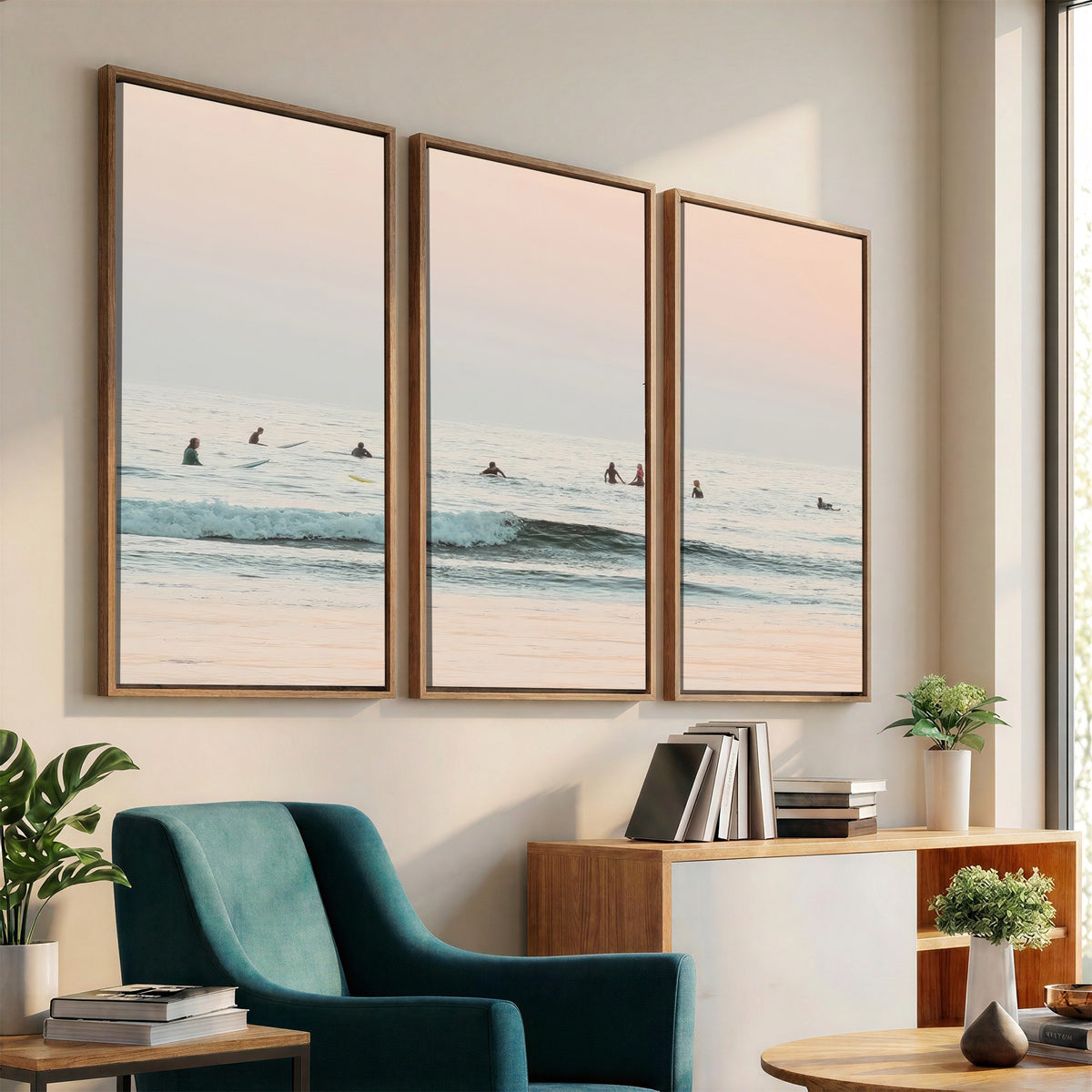 98888919-MGV-CV-24X16 - Pastel Ocean Wall Art Canvas Print, Framed Soft Sunset Calm Sea Coastal Art