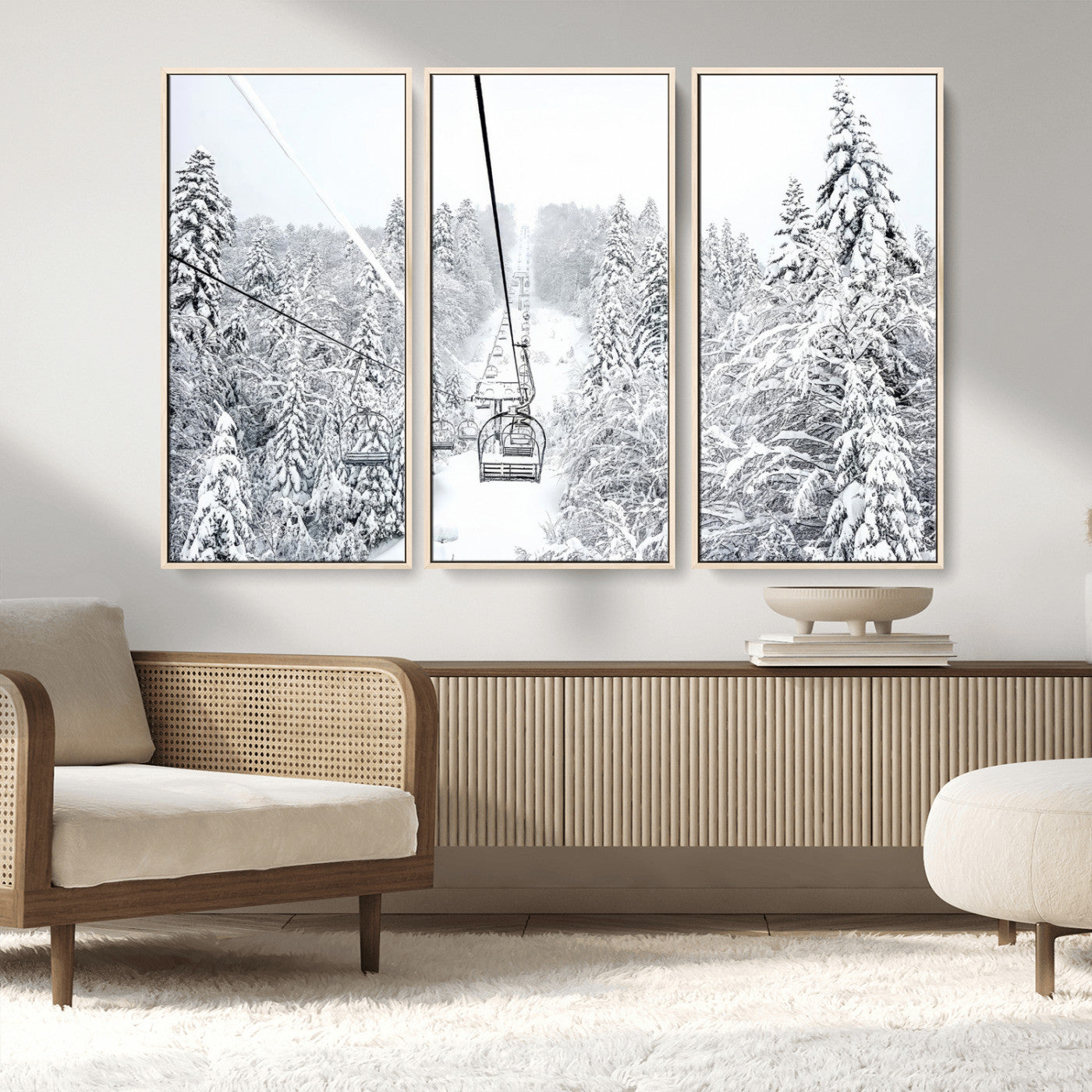 MGV-FC-48X32-3P - Winter Snow Ski Lift Wall Art Canvas Print Winter Trees Print