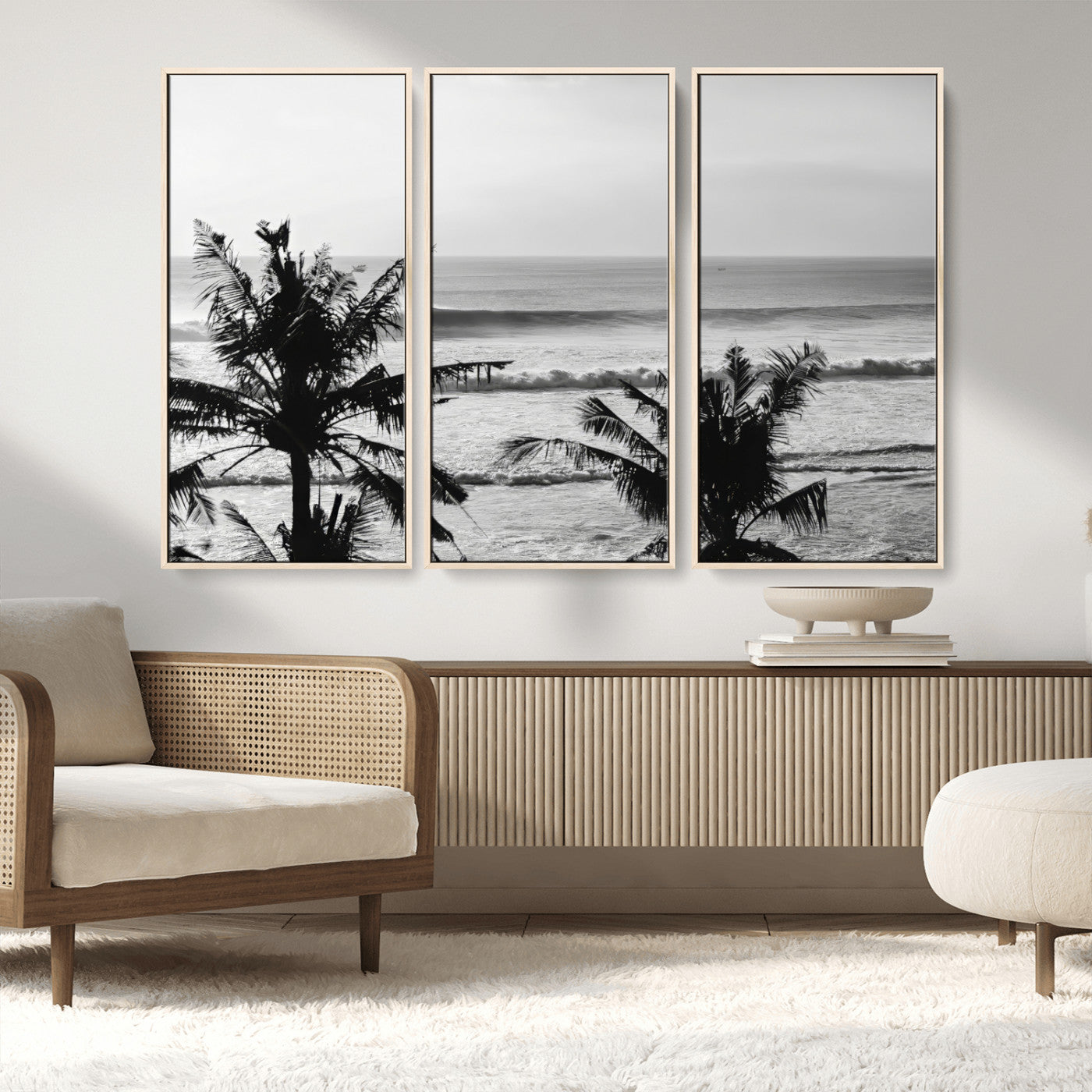 17508038-MGV-CV-36X24-Tropical Coastline Wall Art Canvas Print – Framed Palm Trees Scene with Ocean Waves Artwork for Home, Office