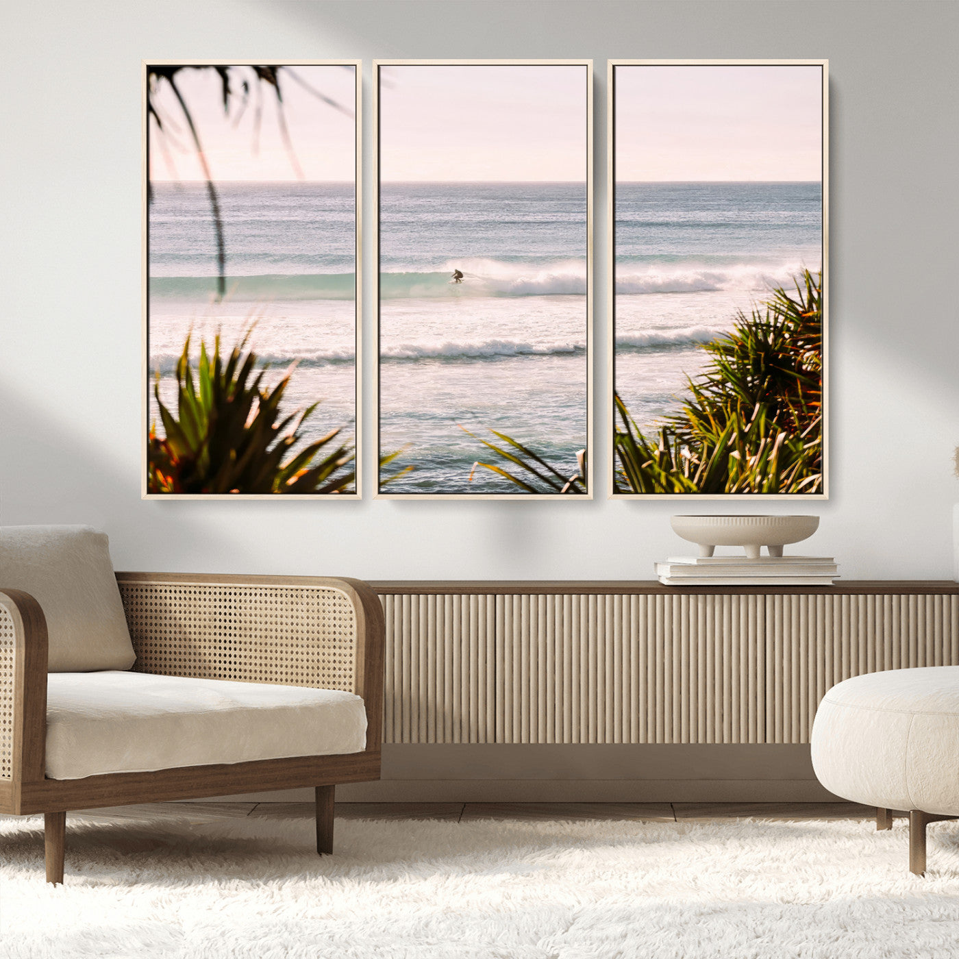 MGV-FC-48X32-3P - Ocean Surfer Wall Art Canvas Print, Framed Coastal Surf Art Picture Print, Tropical Beach Perfect Tropical Coastal Decor Artwork