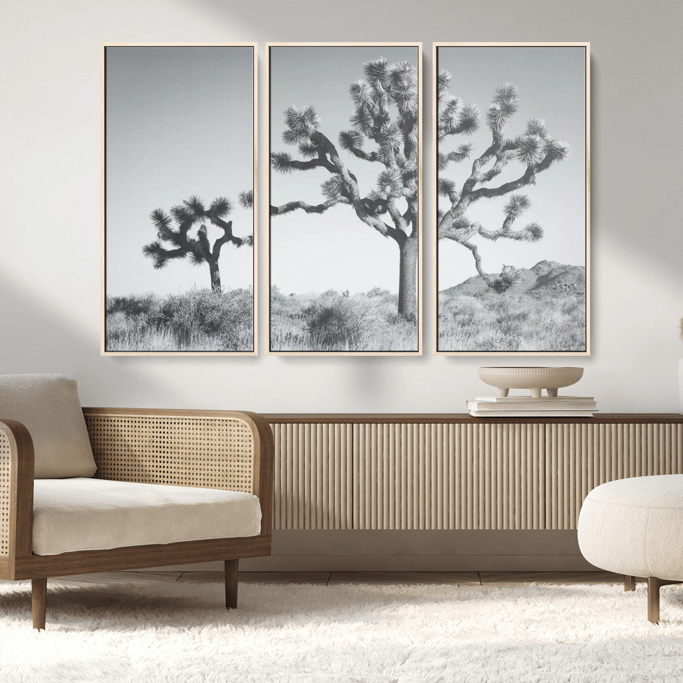 MGV-FC-48X32-3P - Joshua Tree Wall Art Canvas Print, Framed Black White Landscape Art Picture Print, Desert Tree Decor Perfect Southwestern Decor Artwork