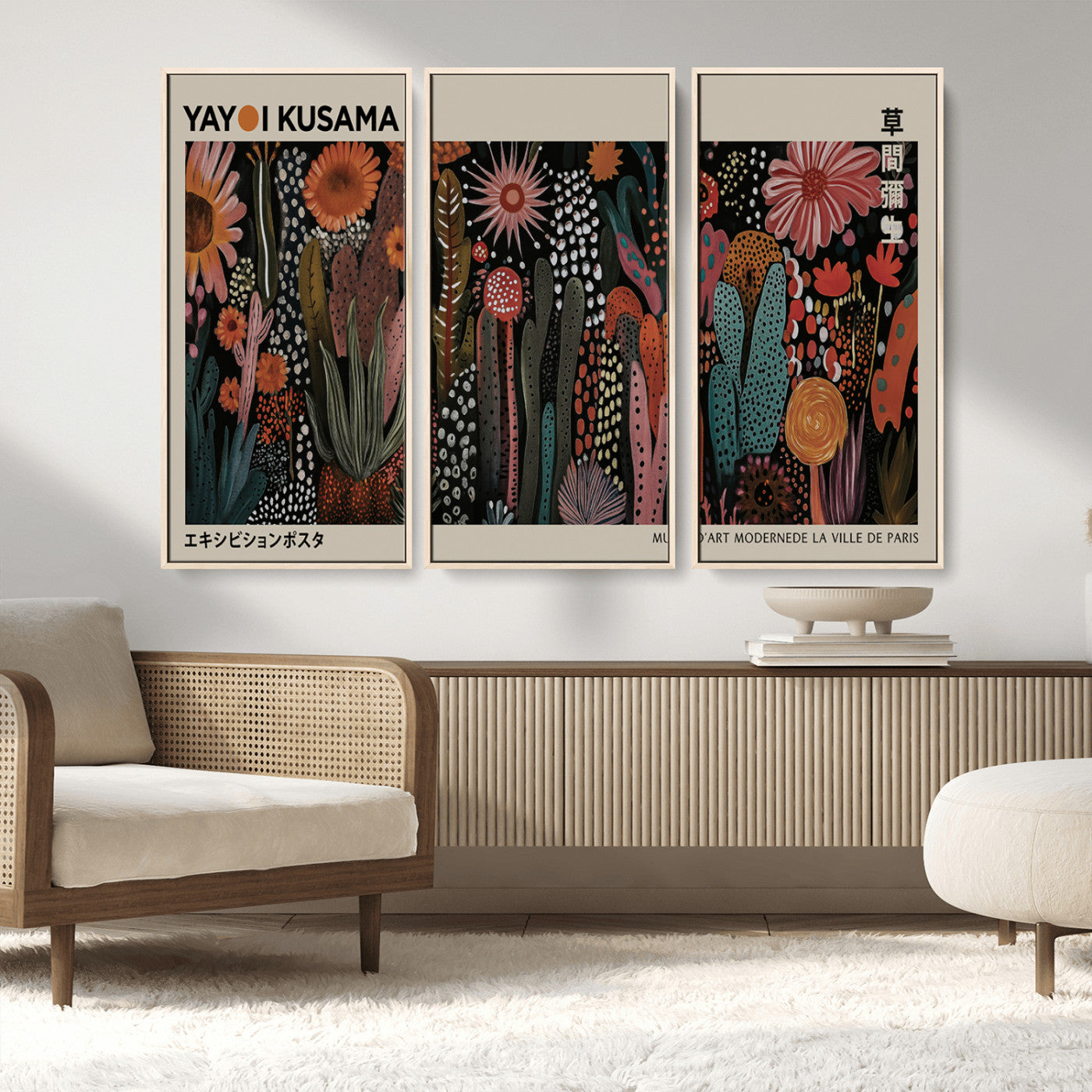 MGV-FC-48X32-3P - Modern Japanese Wall Art Print Yayoi Kusama Canvas Wall Art Abstract Mount Fuji Canvas Print