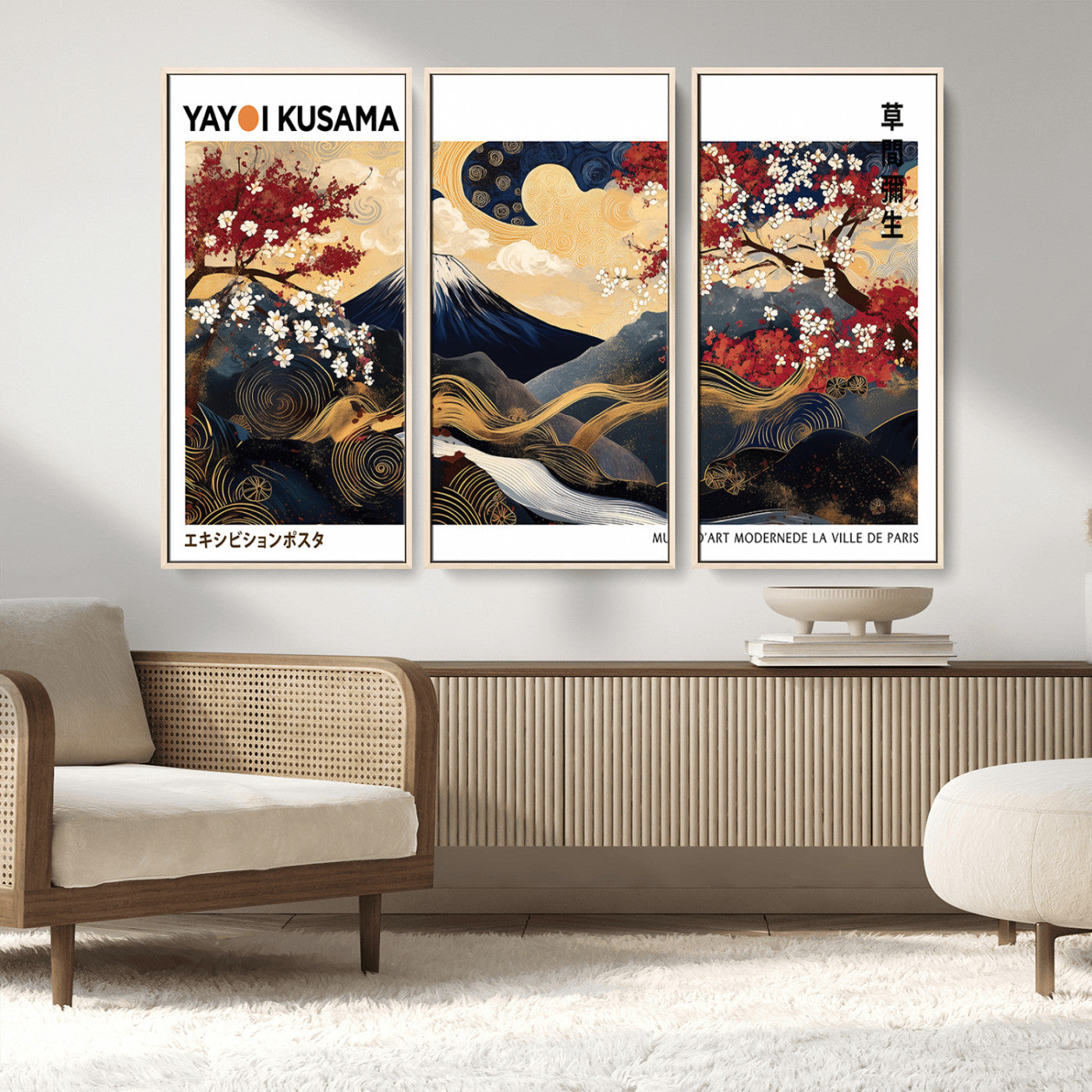 MGV-FC-48X32-3P - Modern Mount Fuji Print, Yayoi Kusama Canvas Wall Art, Abstract Mount Fuji Canvas Print, Japanese