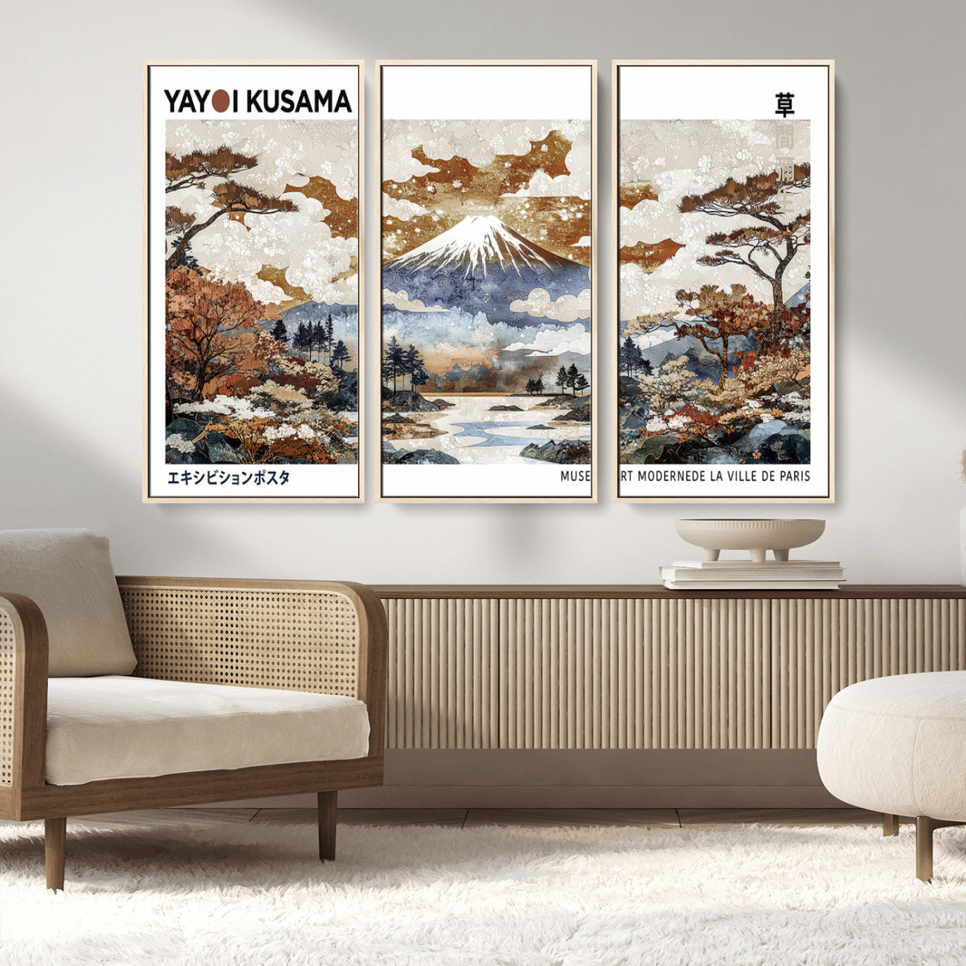 MGV-FC-48X32-3P - Modern Japanese Mount Fuji Canvas Print, Yayoi Kusama Canvas Wall Art, Abstract Mount Fuji Canvas