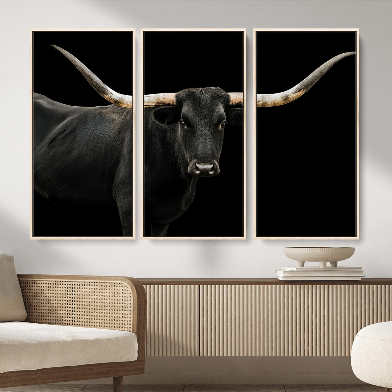 23572907-MGV-CV-36X24 - Texas Longhorn Wall Art Canvas Print, Framed Rustic Western Art Picture Print, Farmhouse Animal Perfect Modern Western Minimalist Decor Artwork