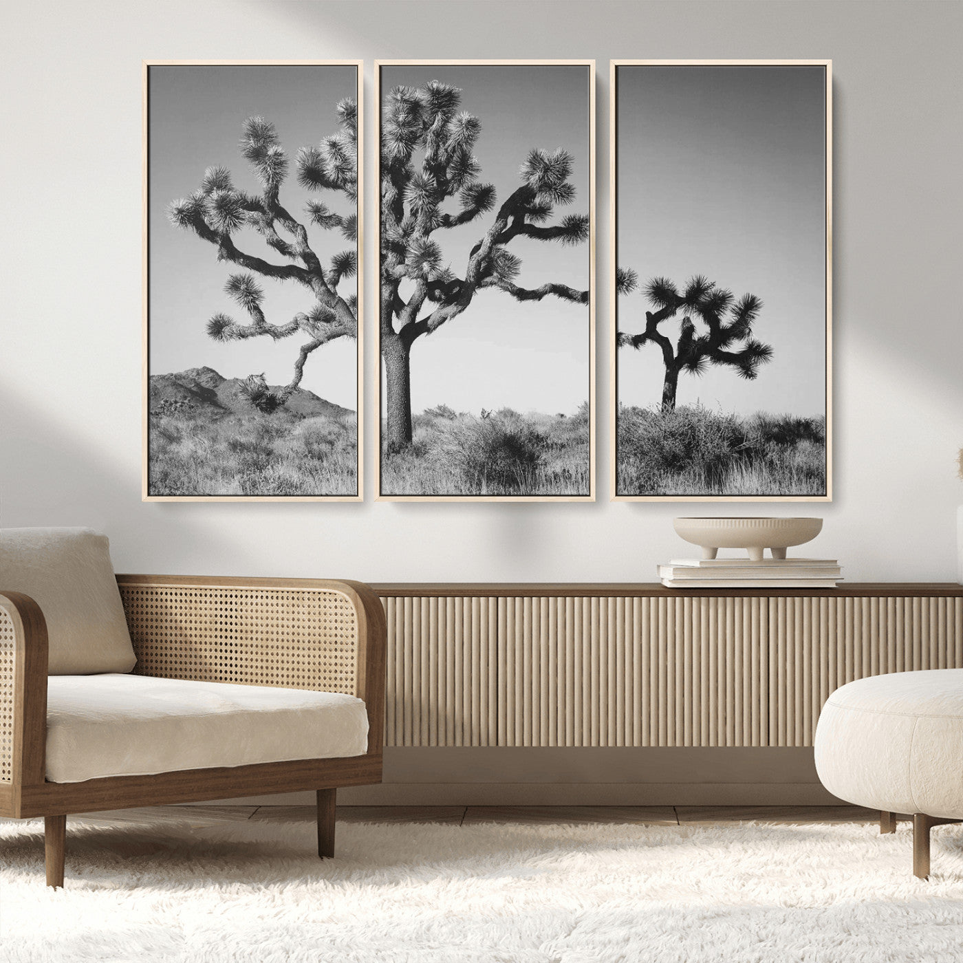 MGV-FC-48X32-3P - Joshua Tree Wall Art Canvas Print, Framed Monochrome Desert Art Picture Print, Minimalist Nature Scene Perfect Southwestern Minimalist Decor Artwork
