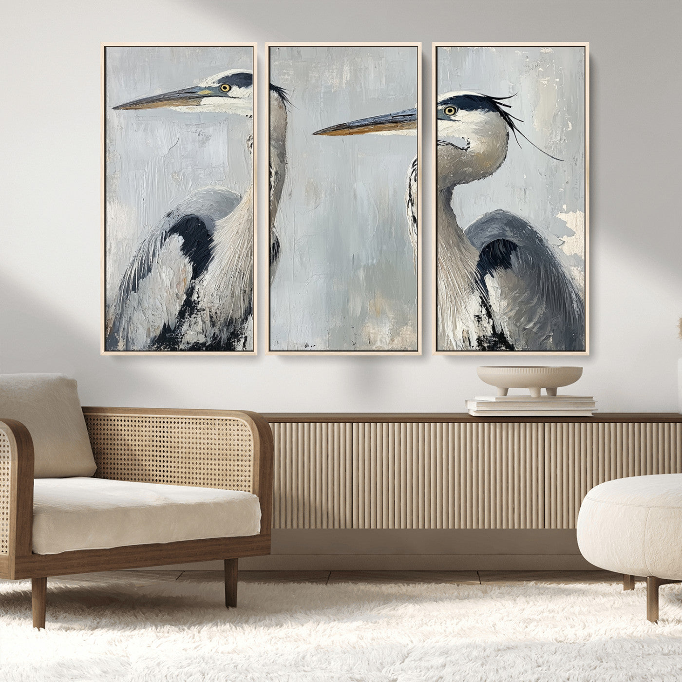 MGV-FC-48X32-3P - Bird Canvas Decor Wall Art Canvas Print, Framed Coastal Bird Pair Art Picture Print, Minimalist Wildlife Wall Perfect Coastal Minimalist Decor Artwork