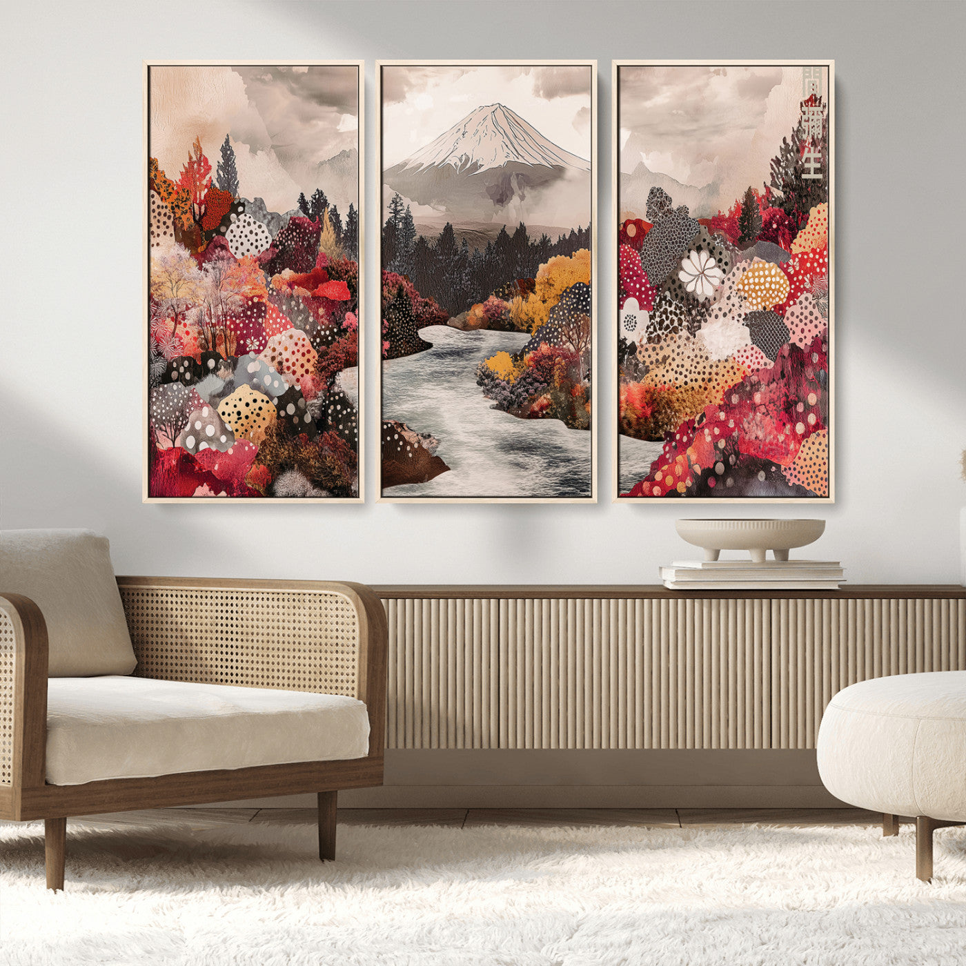 MGV-FC-48X32-3P - Mountain Wall Art Wall Art Canvas Print, Framed Autumn Forest Art Picture Print, Cottagecore Landscape Perfect Cottagecore Boho Decor Artwork