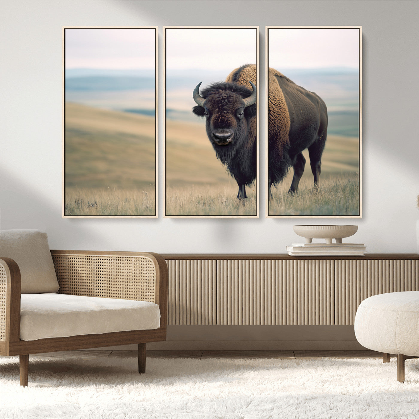 MGV-FC-48X32-3P - Bison Wall Art Wall Art Canvas Print, Framed Buffalo Canvas Print Art Picture Print, American Bison Decor Perfect Rustic Western Decor Artwork