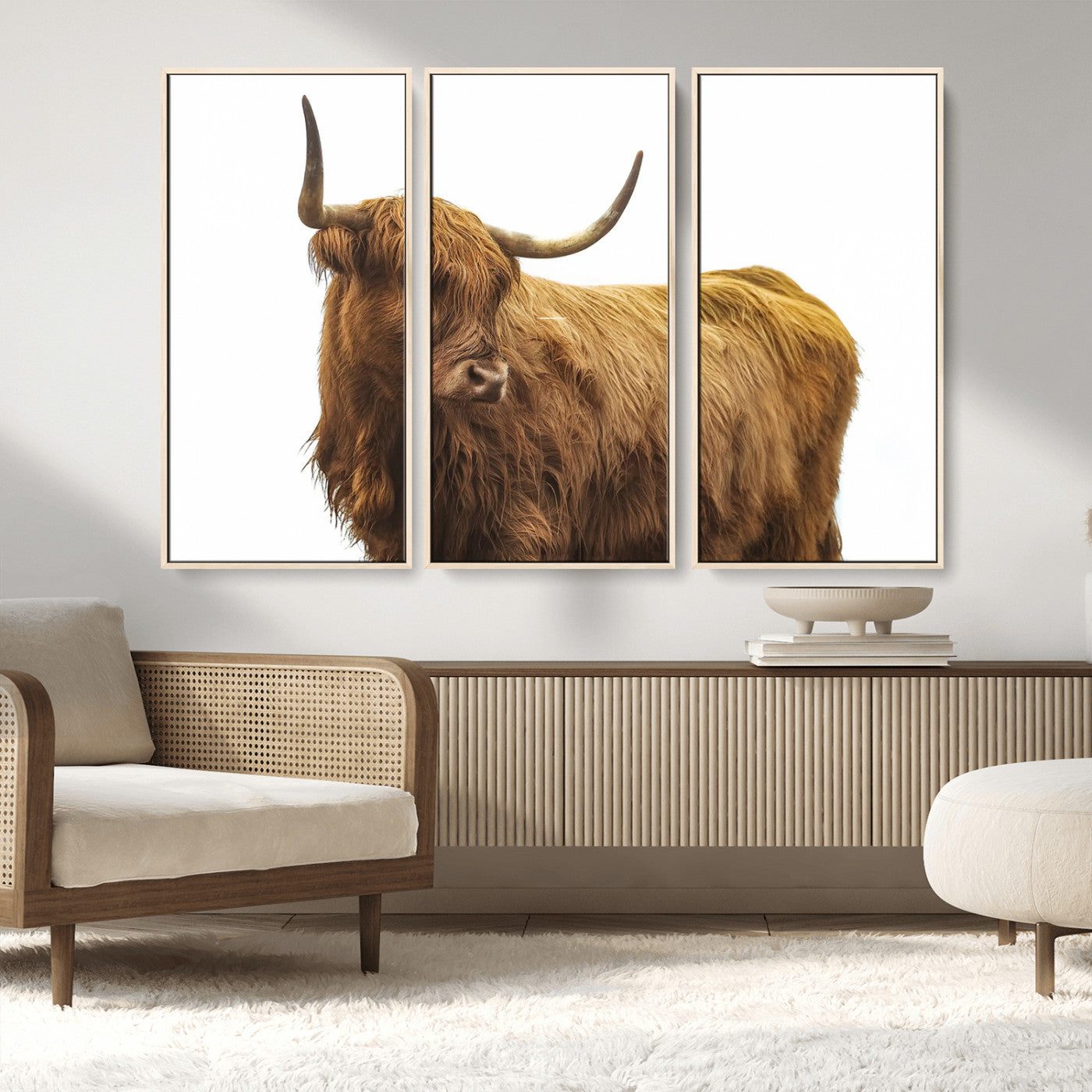 MGV-FC-48X32-3P - Highland Cow Wall Art Canvas Print, Framed Farmhouse Wall Art Art Picture Print, Rustic Animal Decor Perfect Rustic Farmhouse Decor Artwork
