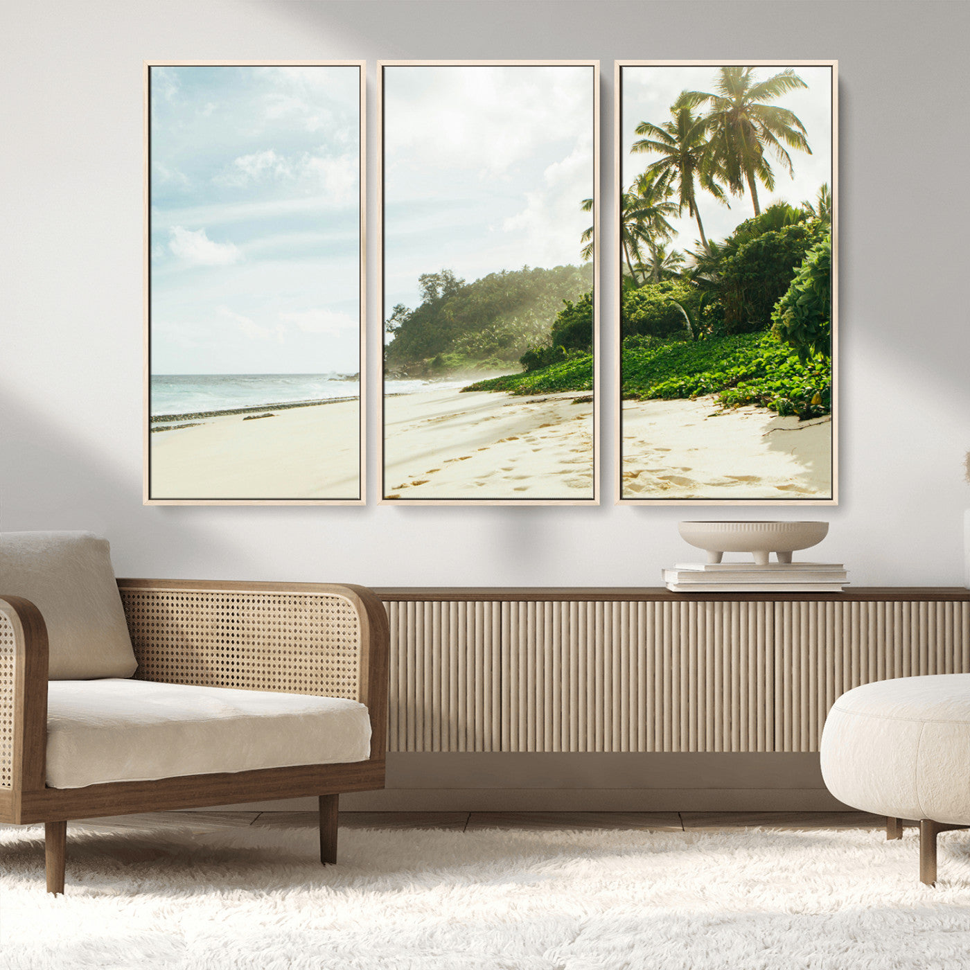 MGV-FC-48X32-3P - Relaxing Beach Wall Art Canvas Print, Framed Ocean View Art Picture Print, Coastal Serenity Perfect Tropical Coastal Decor Artwork