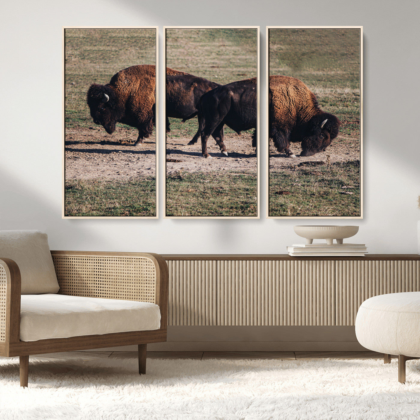 MGV-FC-48X32-3P - Bison Photography Wall Art Canvas Print, Framed Western Wildlife Art Picture Print, Modern Ranch Perfect Western Rustic Decor Artwork