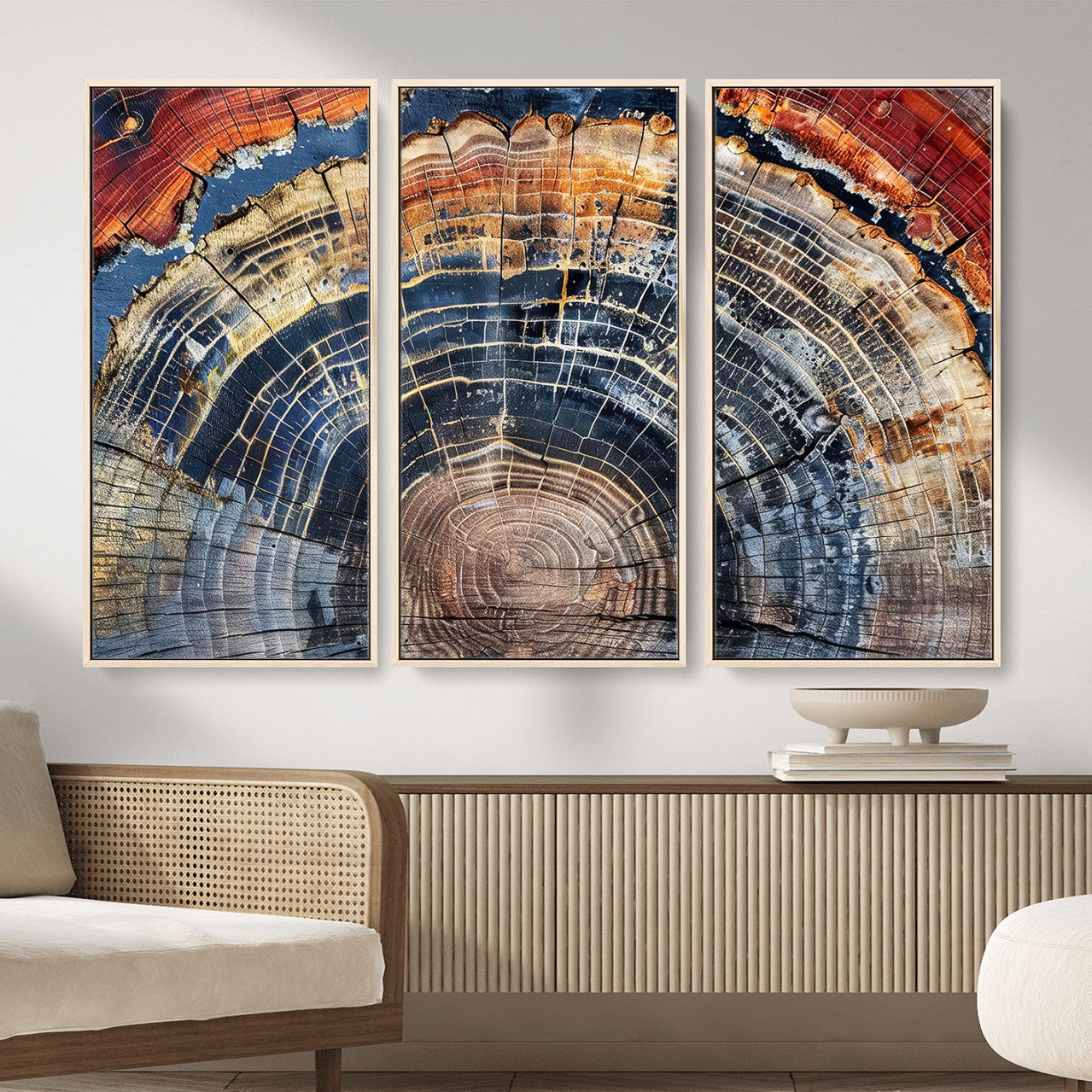 60292921-MGV-FC-48X32-3P - Vintage Tree Rings Wall Art Canvas Print – Framed Wood Art Picture Petrified Wood Artwork for Home, Office, Living Room