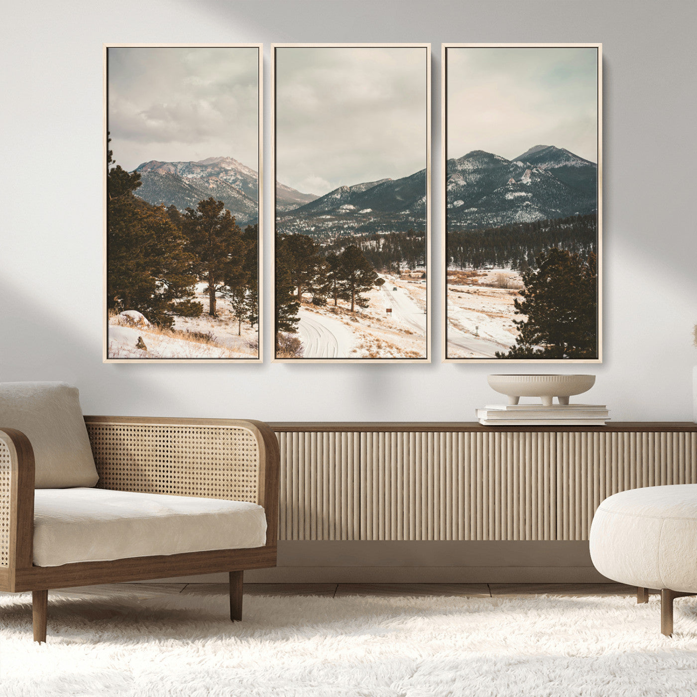 MGV-FC-48X32-3P - Mountain Landscape Wall Art Canvas Print, Framed Snowy Peaks Art Picture Print, Alpine Aesthetic Perfect Rustic Winter Decor Artwork