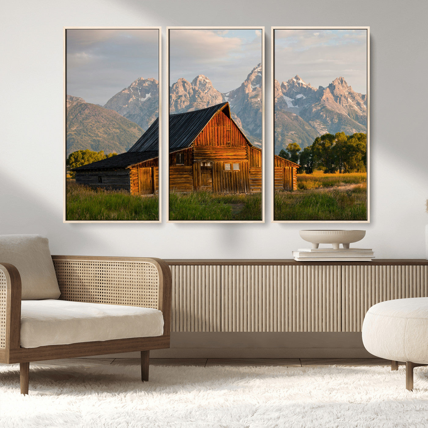 MGV-FC-48X32-3P - Rustic Barn Wall Art Canvas Print, Framed Western Landscape Art Picture Print, Farmhouse Style Perfect Rustic Farmhouse Decor Artwork