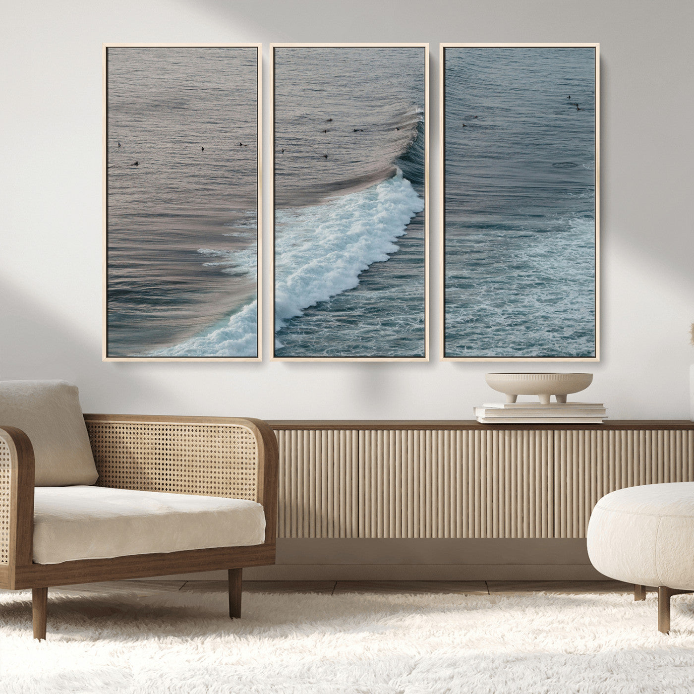 MGV-FC-48X32-3P - Ocean Waves Wall Art Canvas Print, Framed Coastal Serenity Art Picture Print, Surf Perfect Coastal Decor Artwork