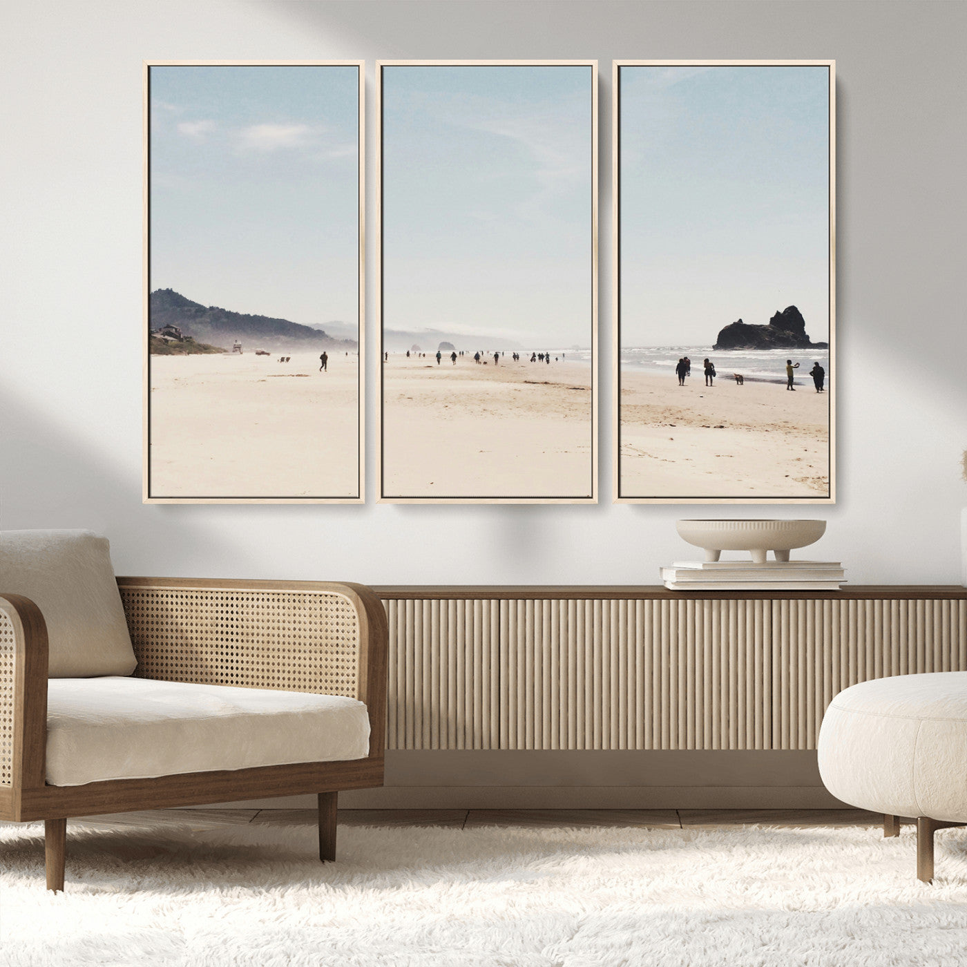 MGV-FC-48X32-3P - Minimalist Beach Wall Art Canvas Print, Framed Coastal Serenity Art Picture Print, Soft Sand Perfect Coastal Decor Artwork