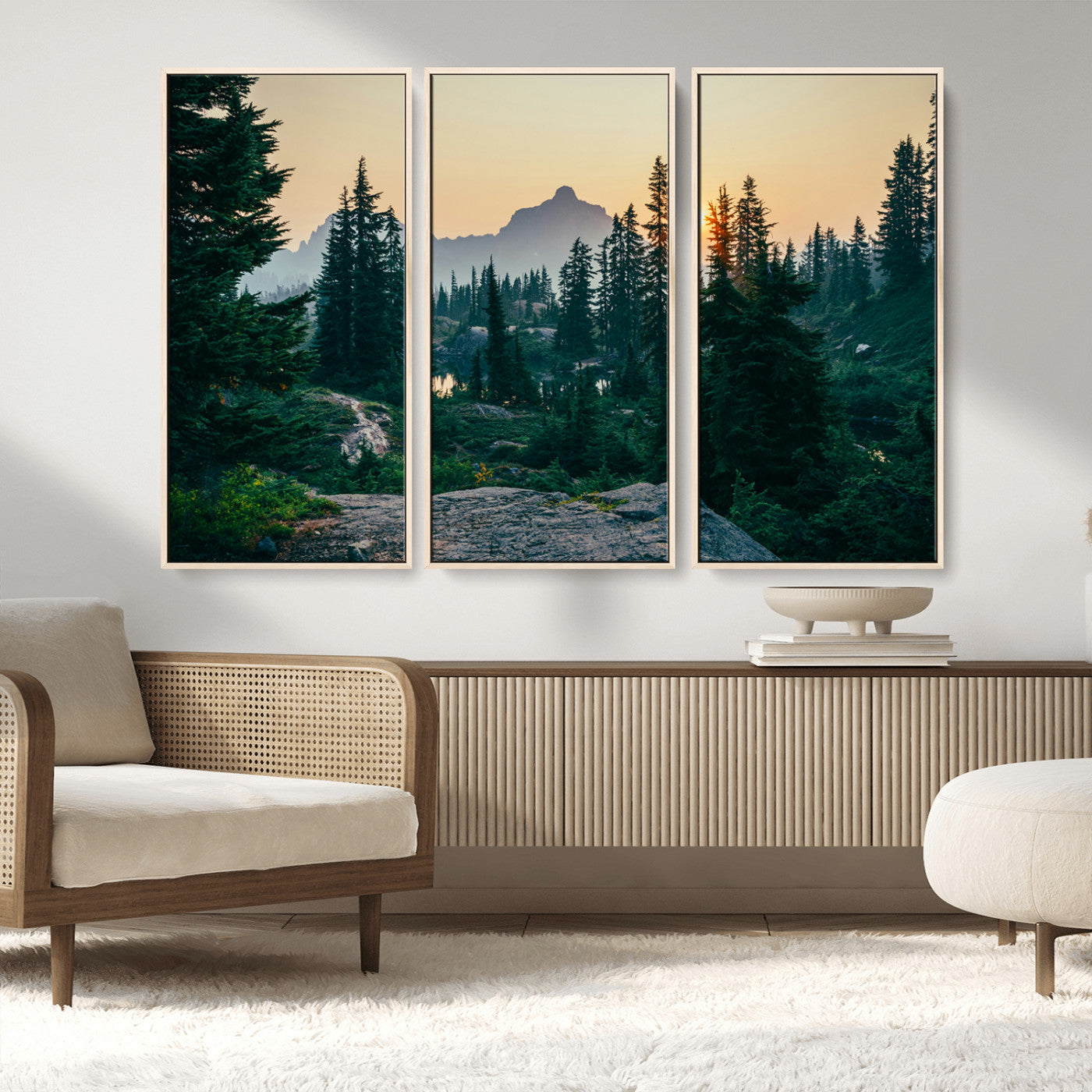 MGV-FC-48X32-3P - Mountain Wall Art Canvas Print, Framed Forest Serenity Art Picture Print, Mountain Perfect Rustic Decor Artwork