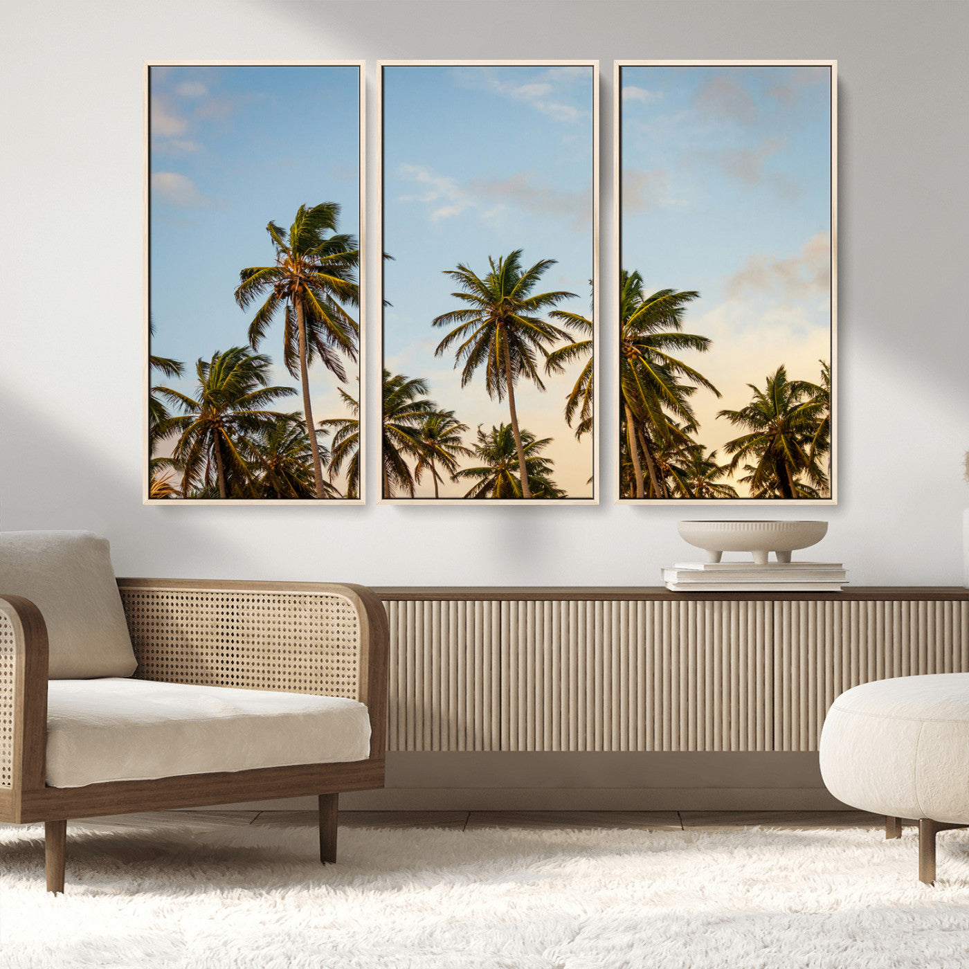 MGV-FC-48X32-3P - Palm Trees Wall Art Canvas Print, Framed Tropical Vibes Art Picture Print, Coastal Sunset Perfect Coastal Boho Decor Artwork