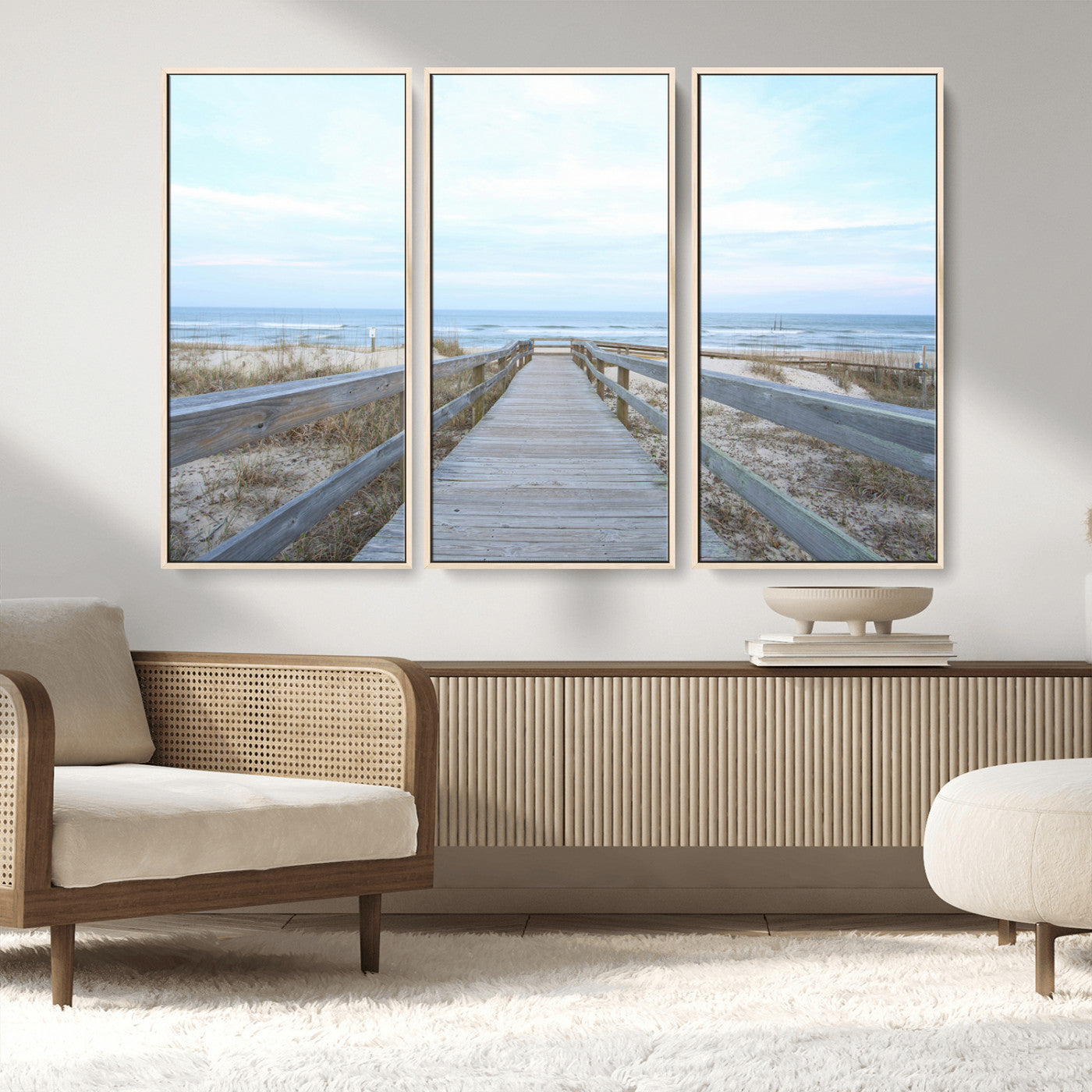 MGV-FC-48X32-3P - Beach Boardwalk Wall Art Canvas Print, Framed Coastal Serenity Art Picture Print, Ocean View Perfect Coastal Decor Artwork