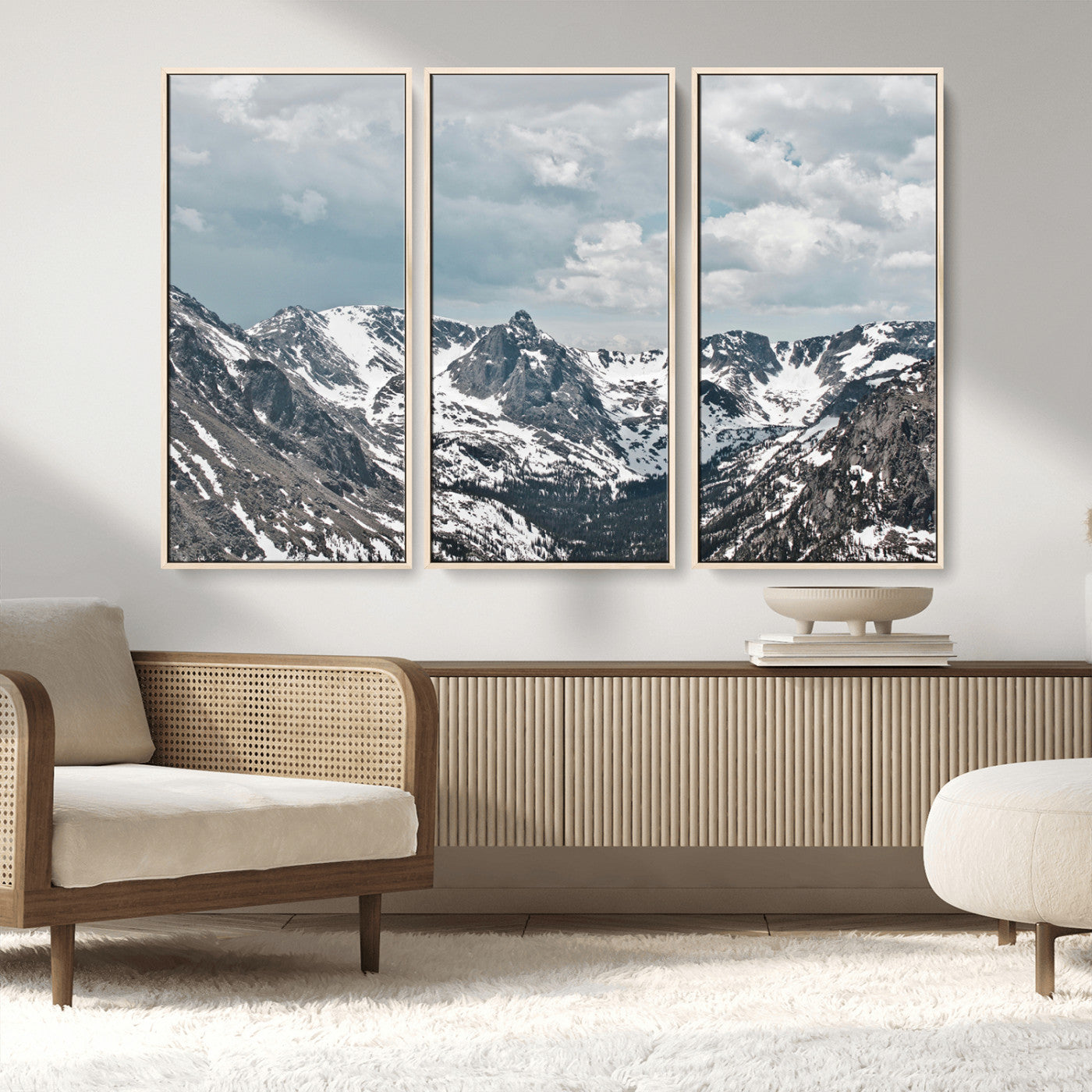 MGV-FC-48X32-3P - Snowy Peaks Wall Art Canvas Print, Framed Alpine Wilderness Art Picture Print, Mountain Escape Perfect Winter Serenity Decor Artwork