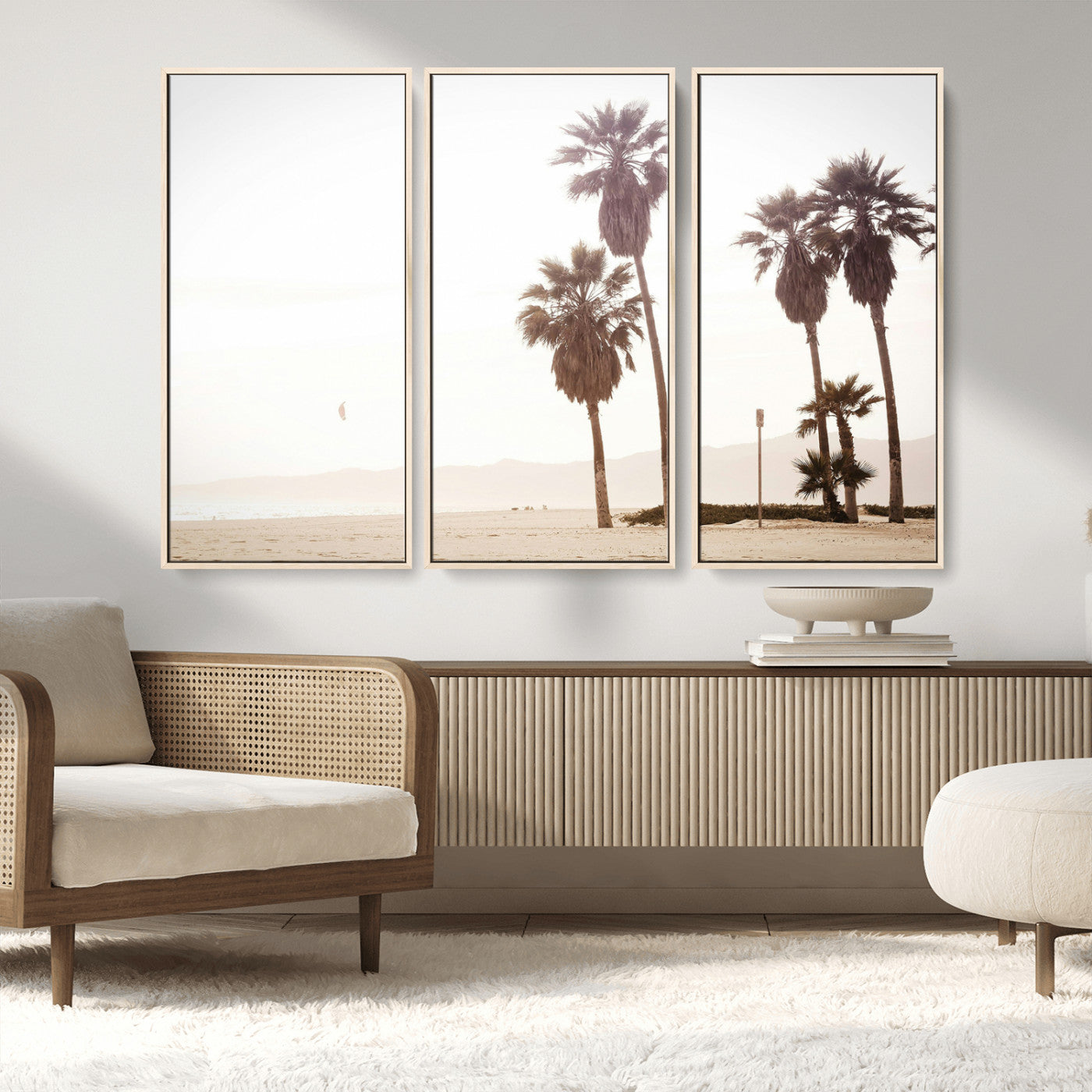 MGV-FC-48X32-3P - Coastal Light Wall Art Canvas Print, Framed Relaxing Shoreline Art Picture Print, Minimalist Ocean Perfect Tropical Serenity Decor Artwork